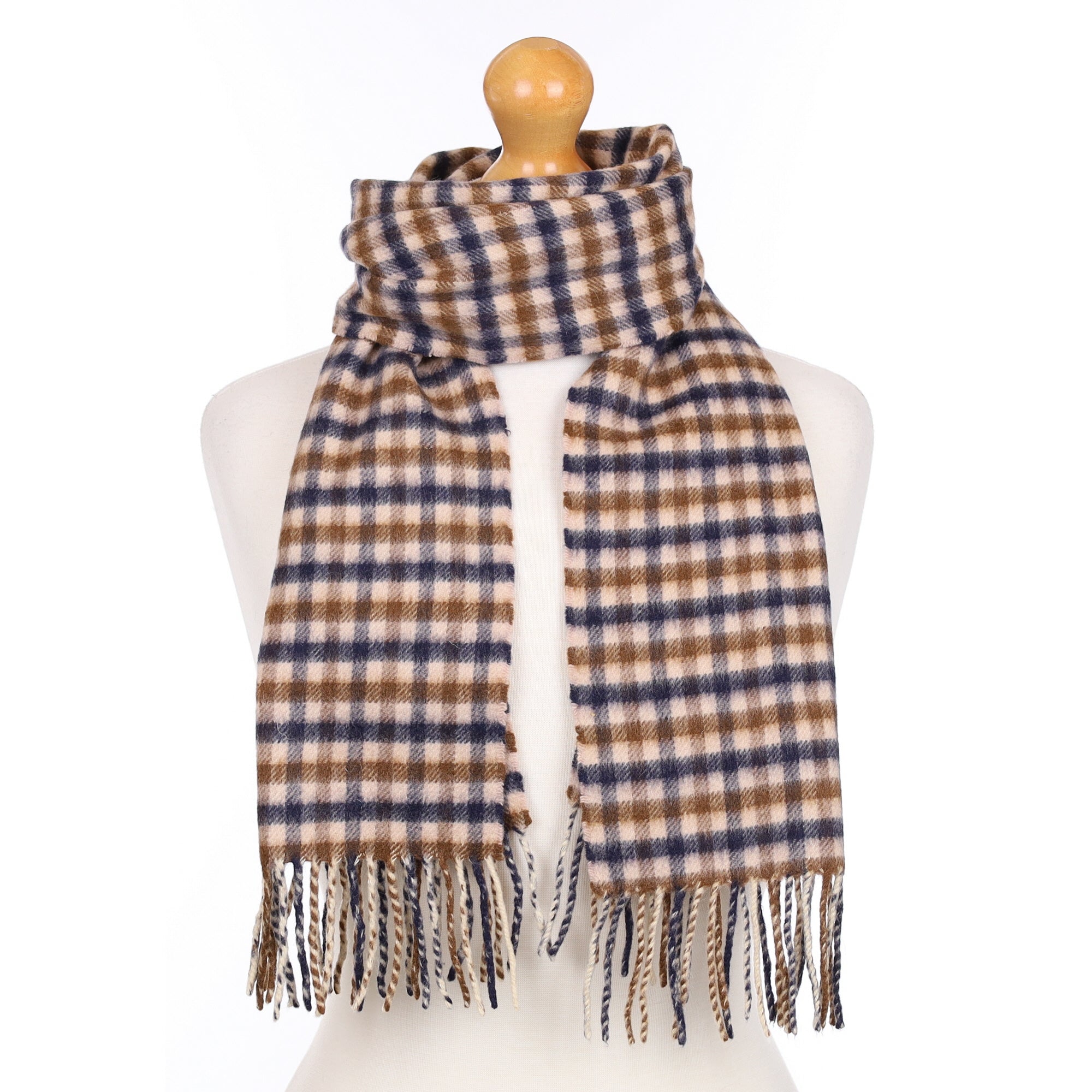 British Brown and Navy Checked Cashmere Woven Scarf