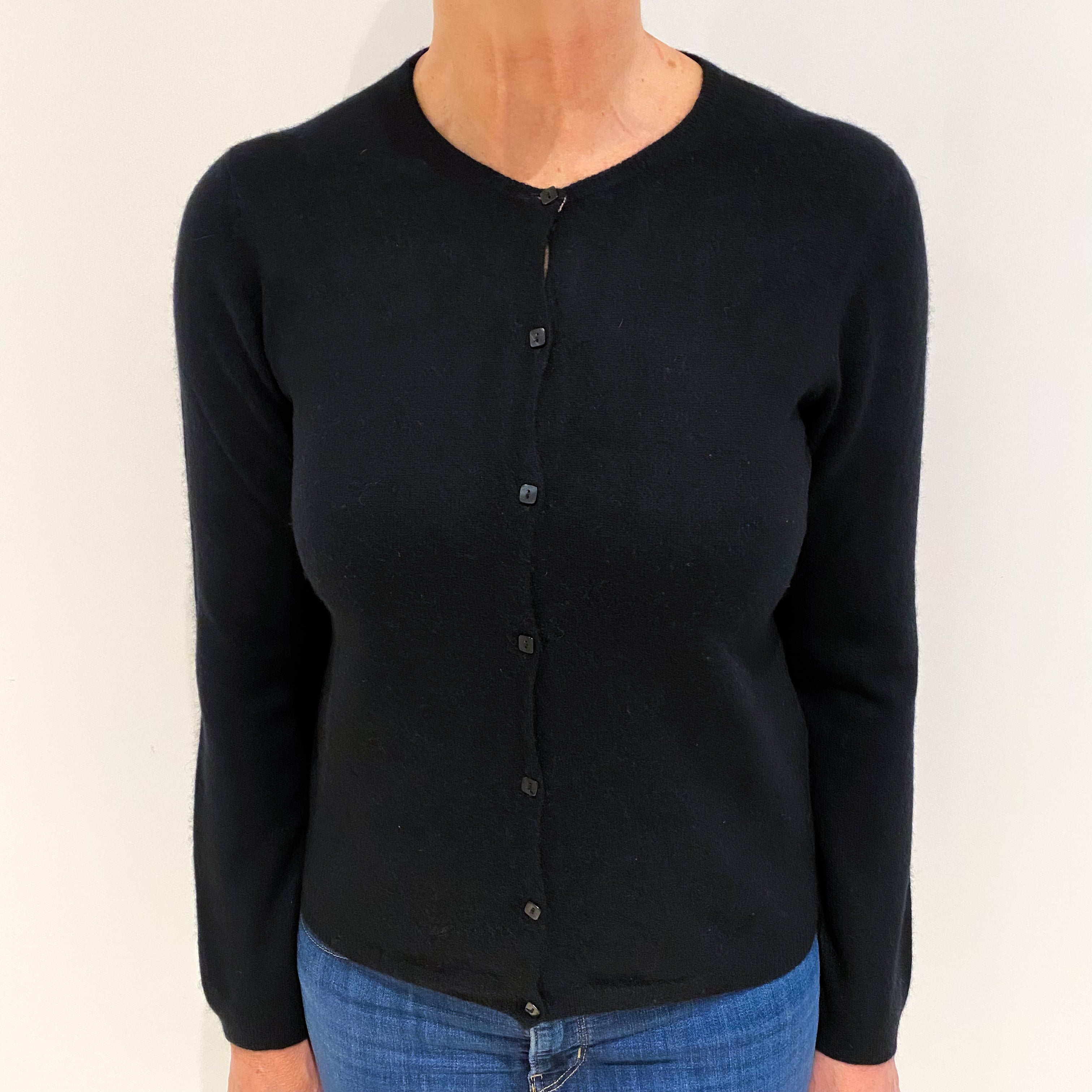 Black Cashmere Crew Neck Cardigan Medium