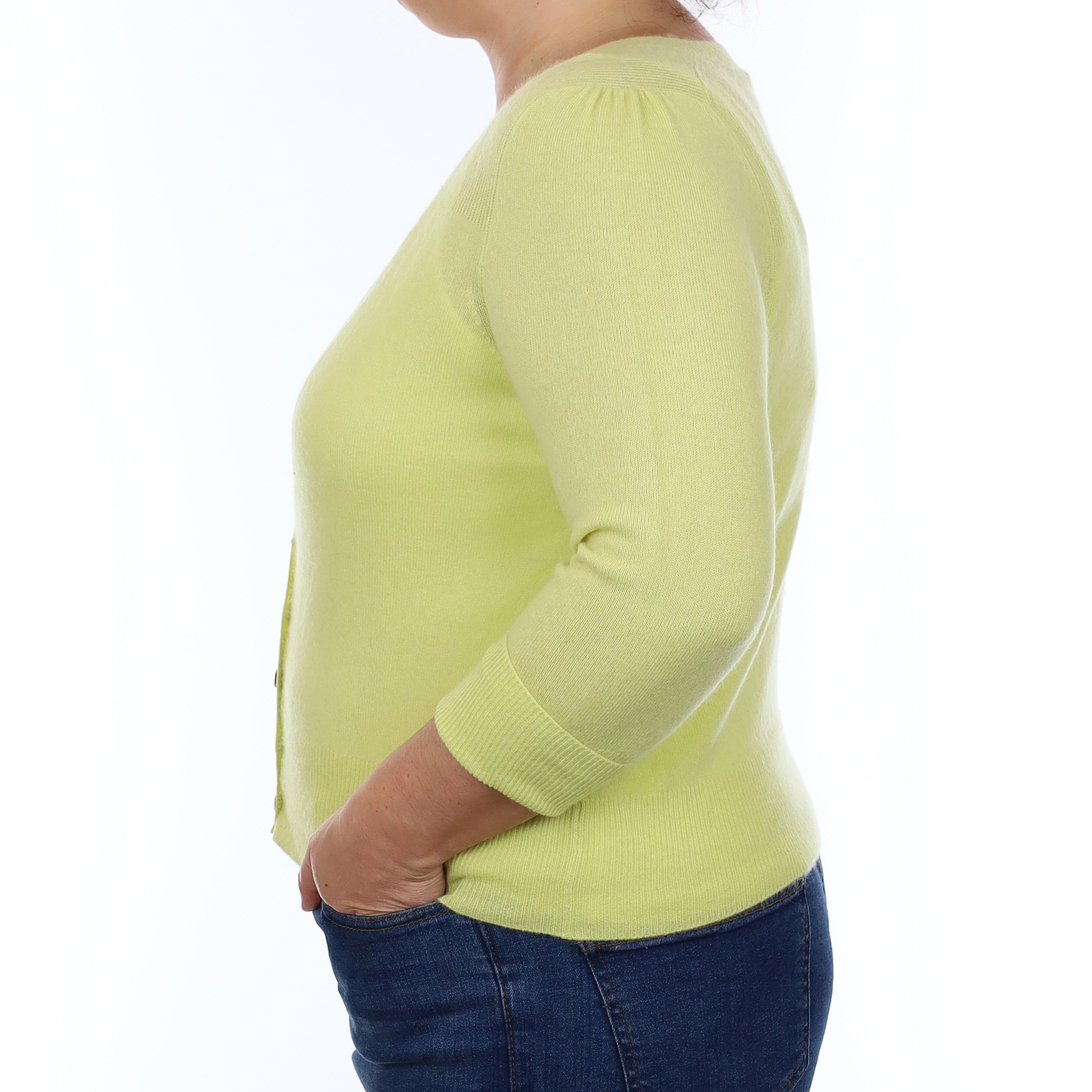 Primrose Yellow Cashmere 3/4 Sleeve V Neck Cardigan Large