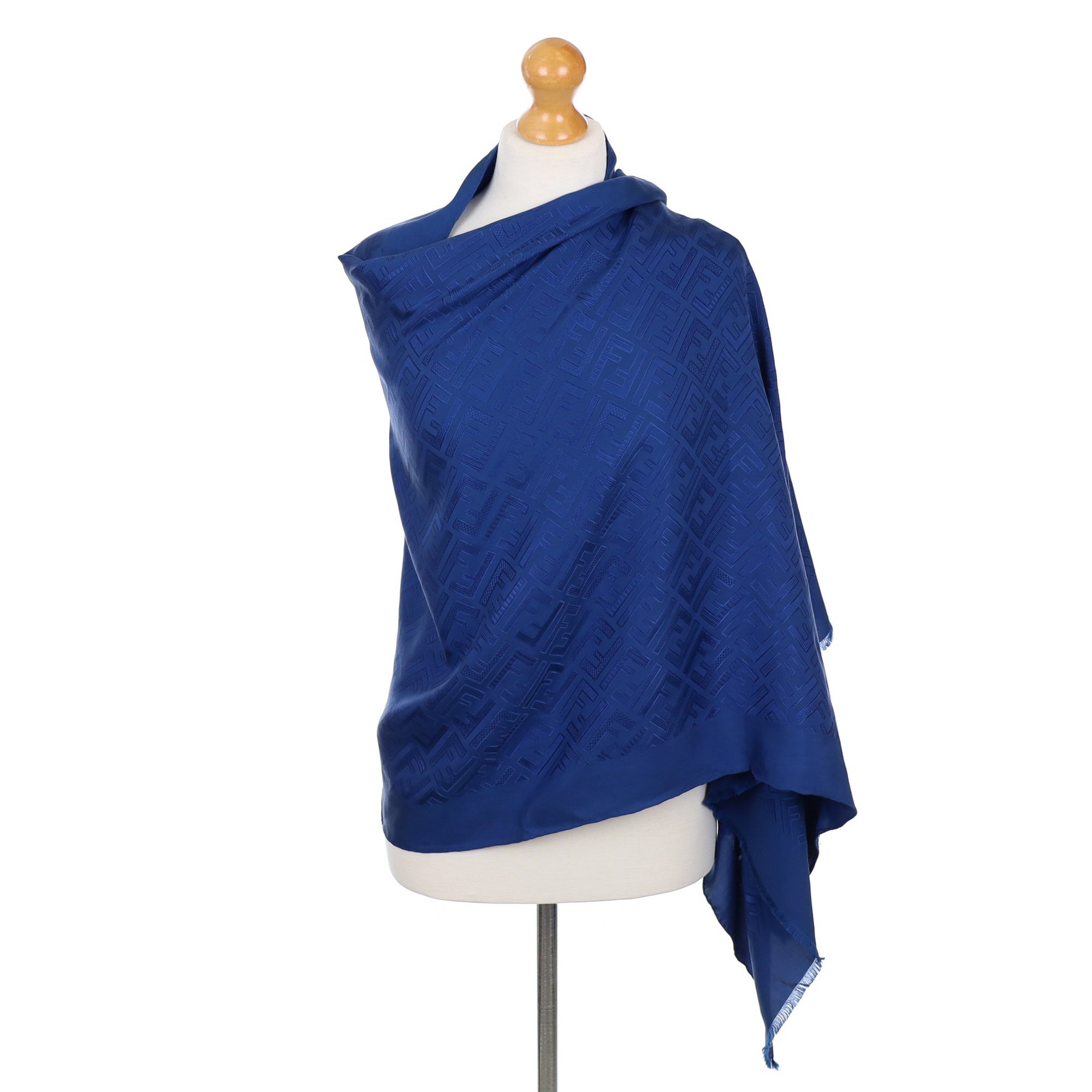 Boxed Fendi Blue Logo Silk Scarf