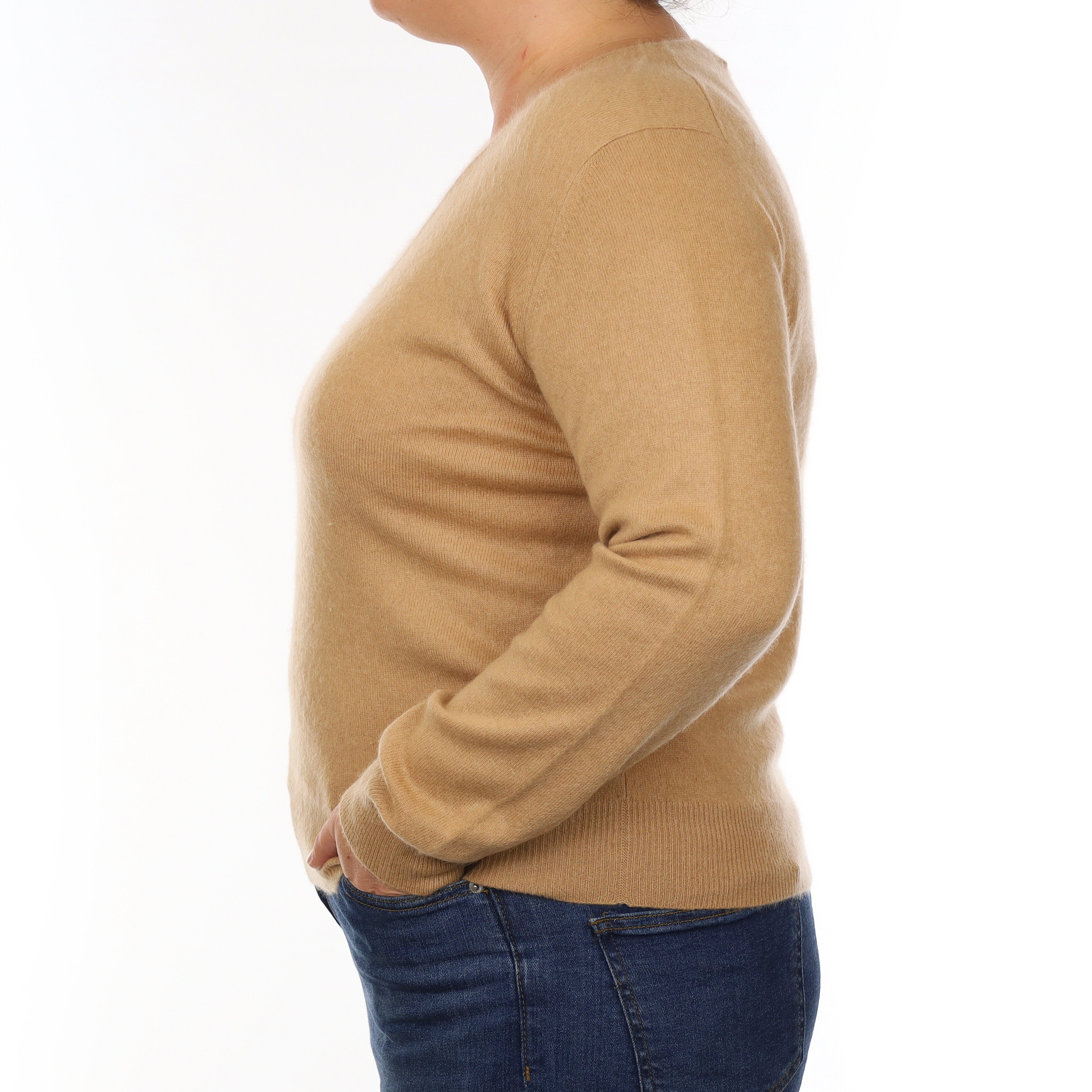 Caramel Brown Cashmere Boxy V Neck Jumper Large