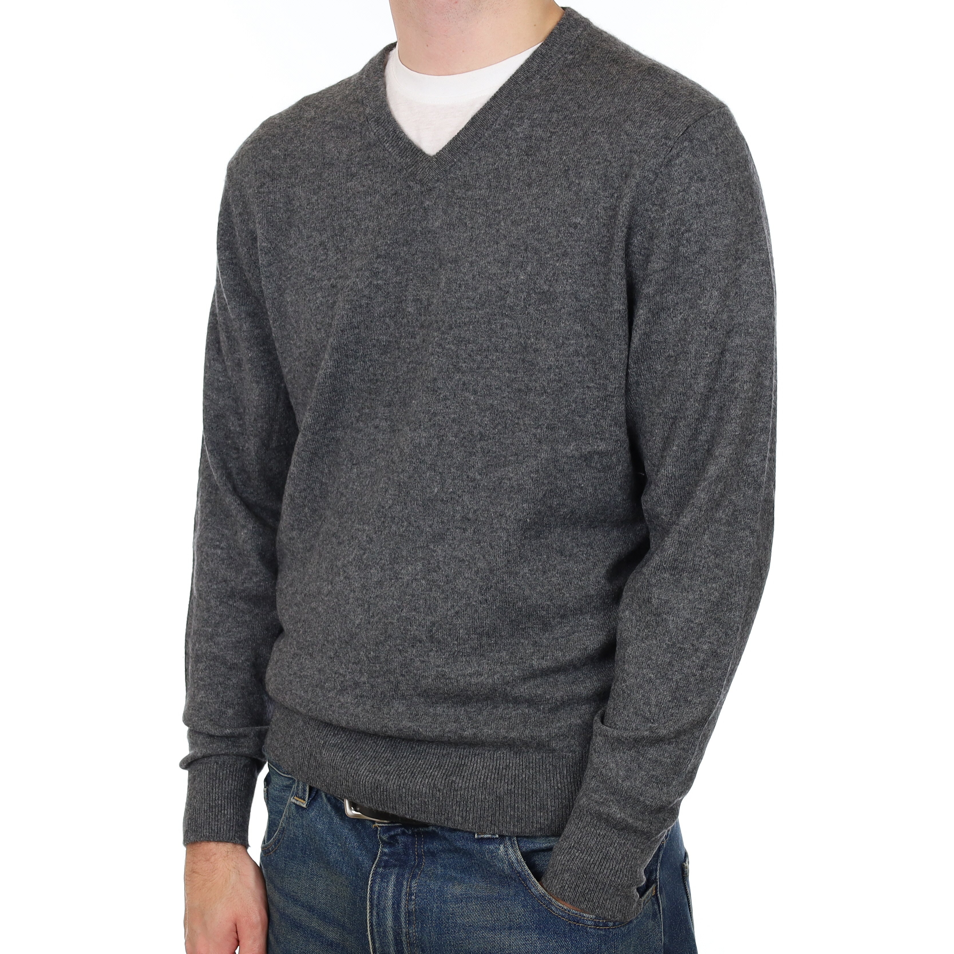 Men’s Slate Grey Cashmere V Neck Jumper Large