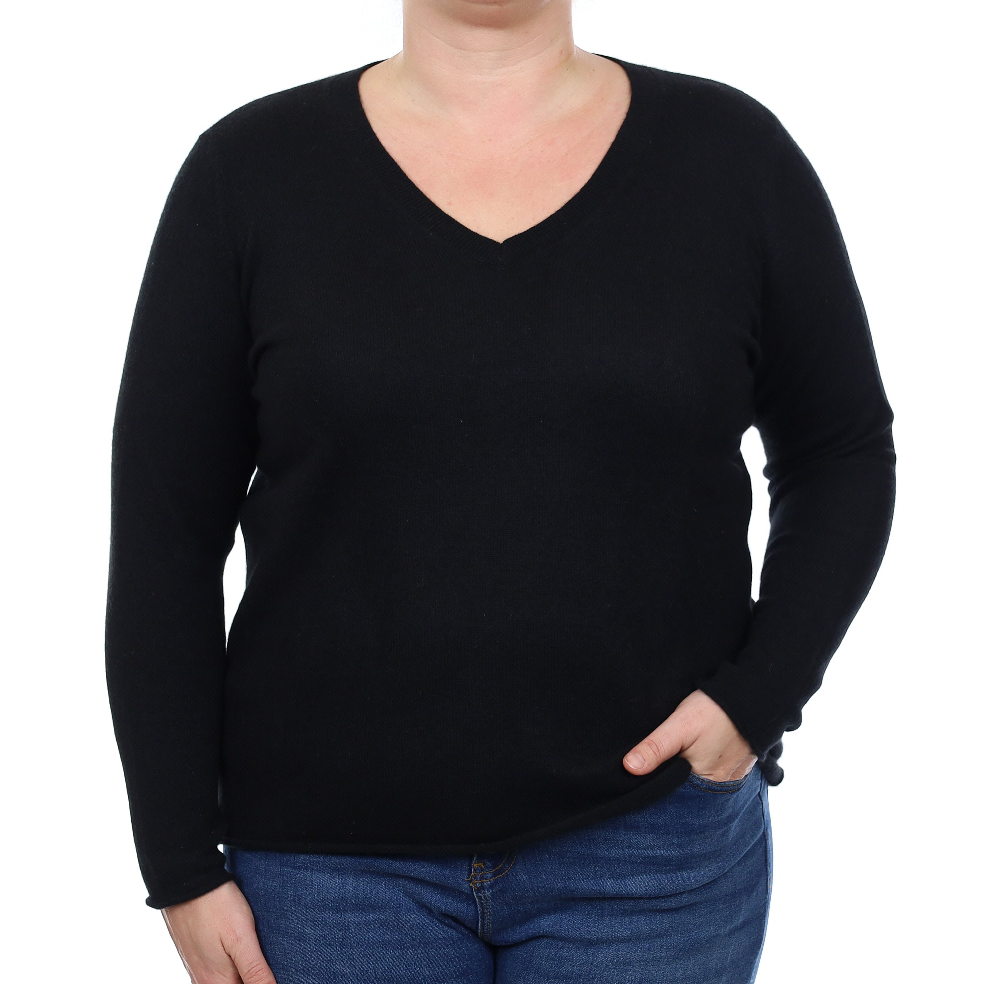 Black Cashmere V Neck Jumper Large