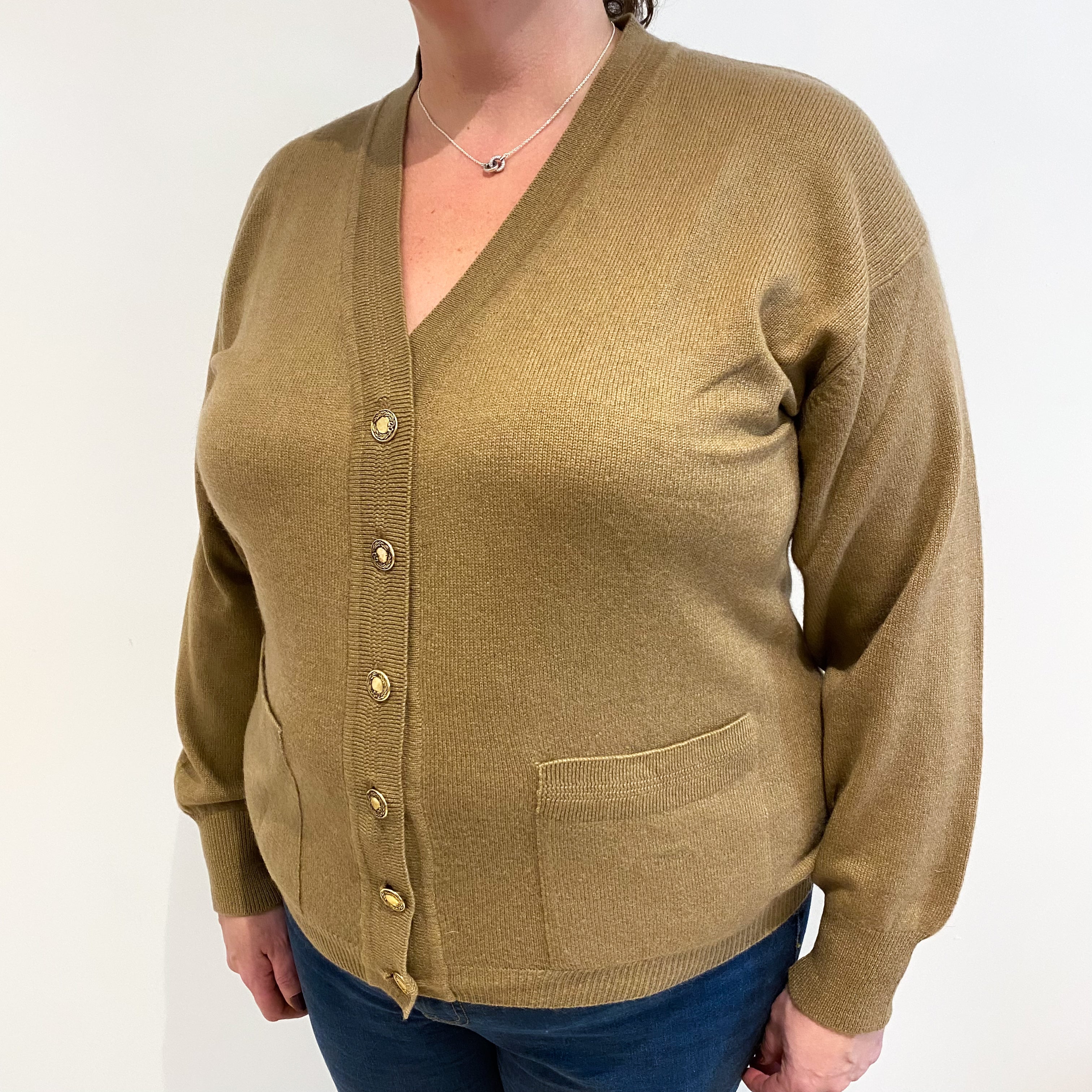 Camel Brown Cashmere V Neck Cardigan Extra Large