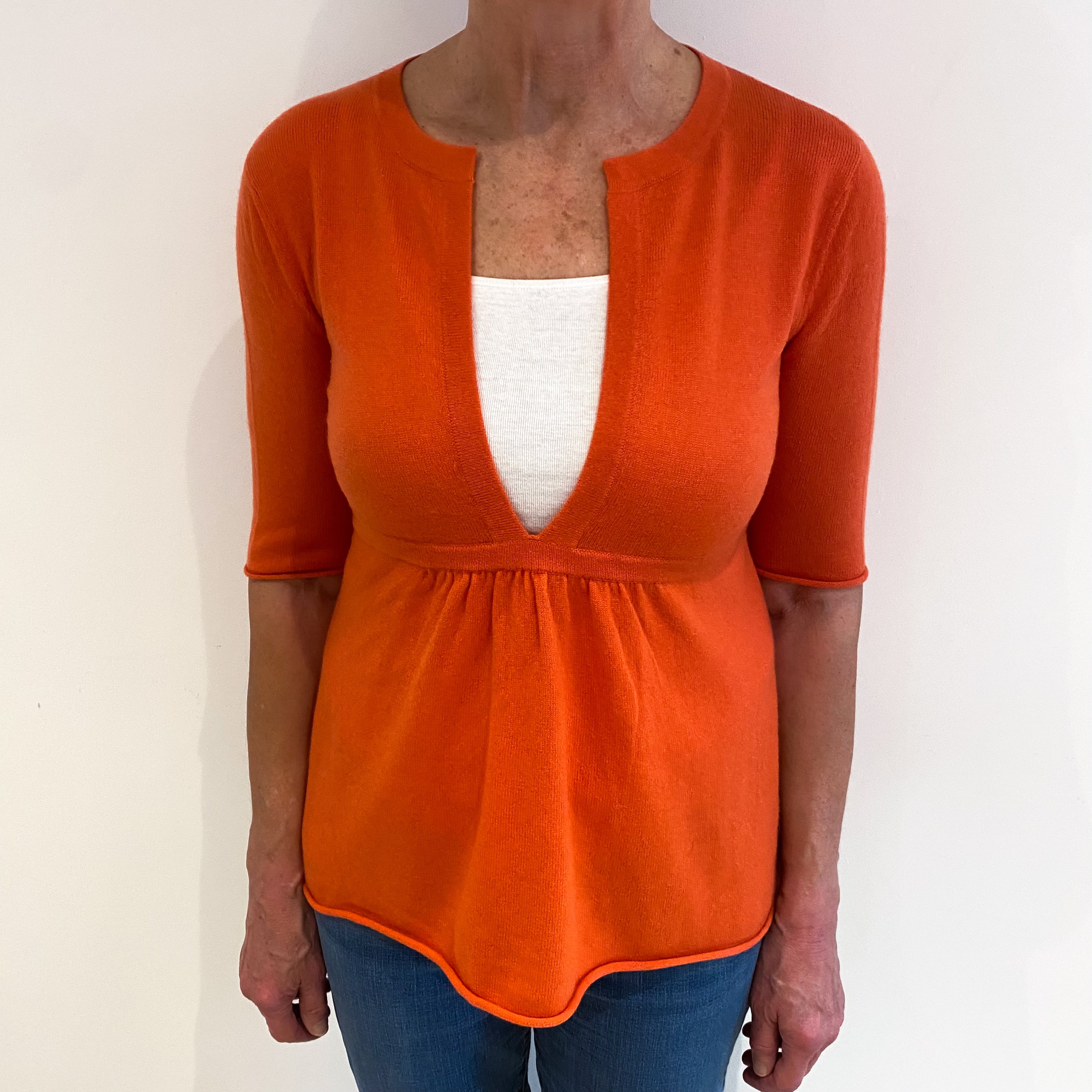 Crab Orange Cashmere Low Notch Neck Jumper Medium