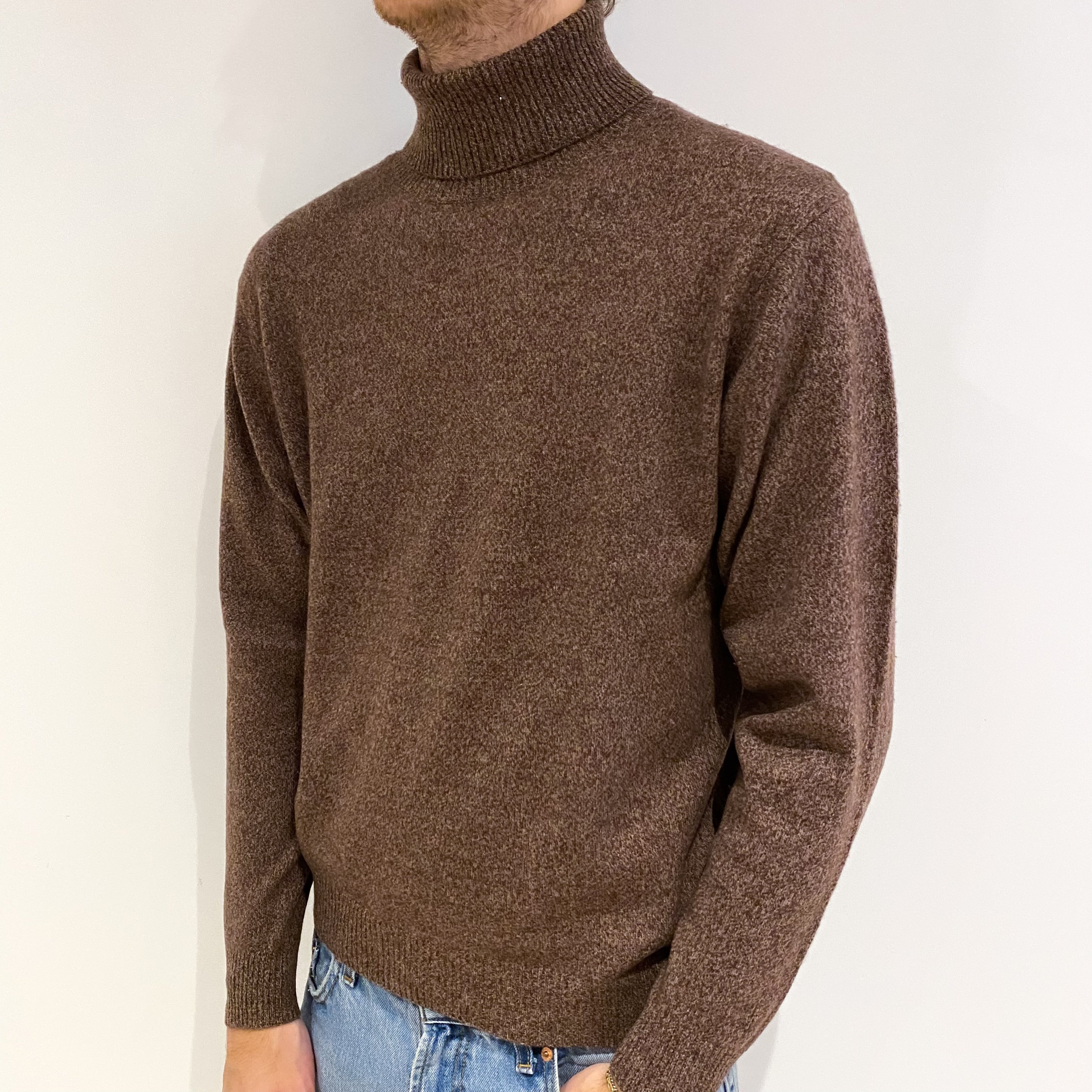 Men's Russet Brown Cashmere Polo Neck Jumper Medium