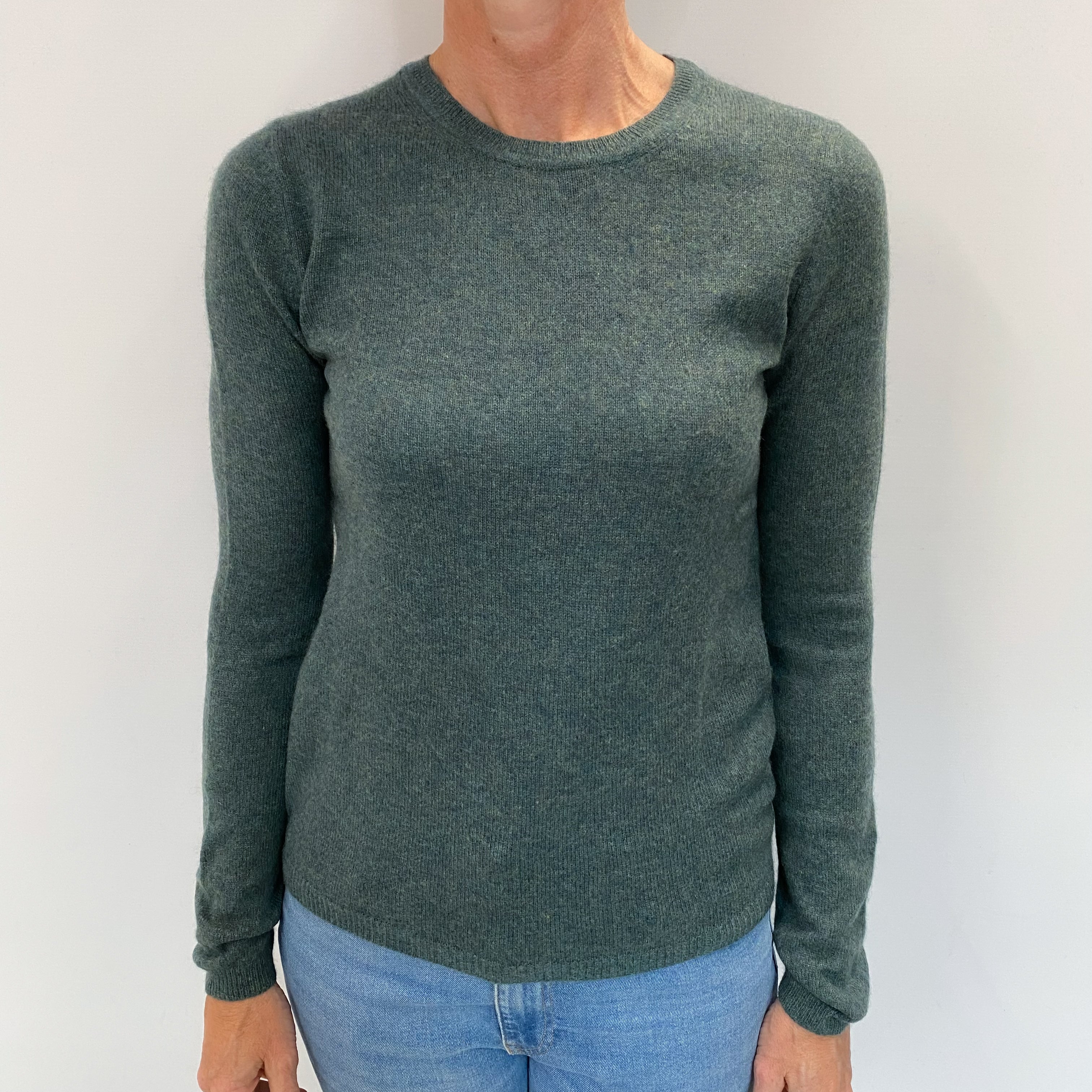 Spruce Green Cashmere Crew Neck Jumper Small