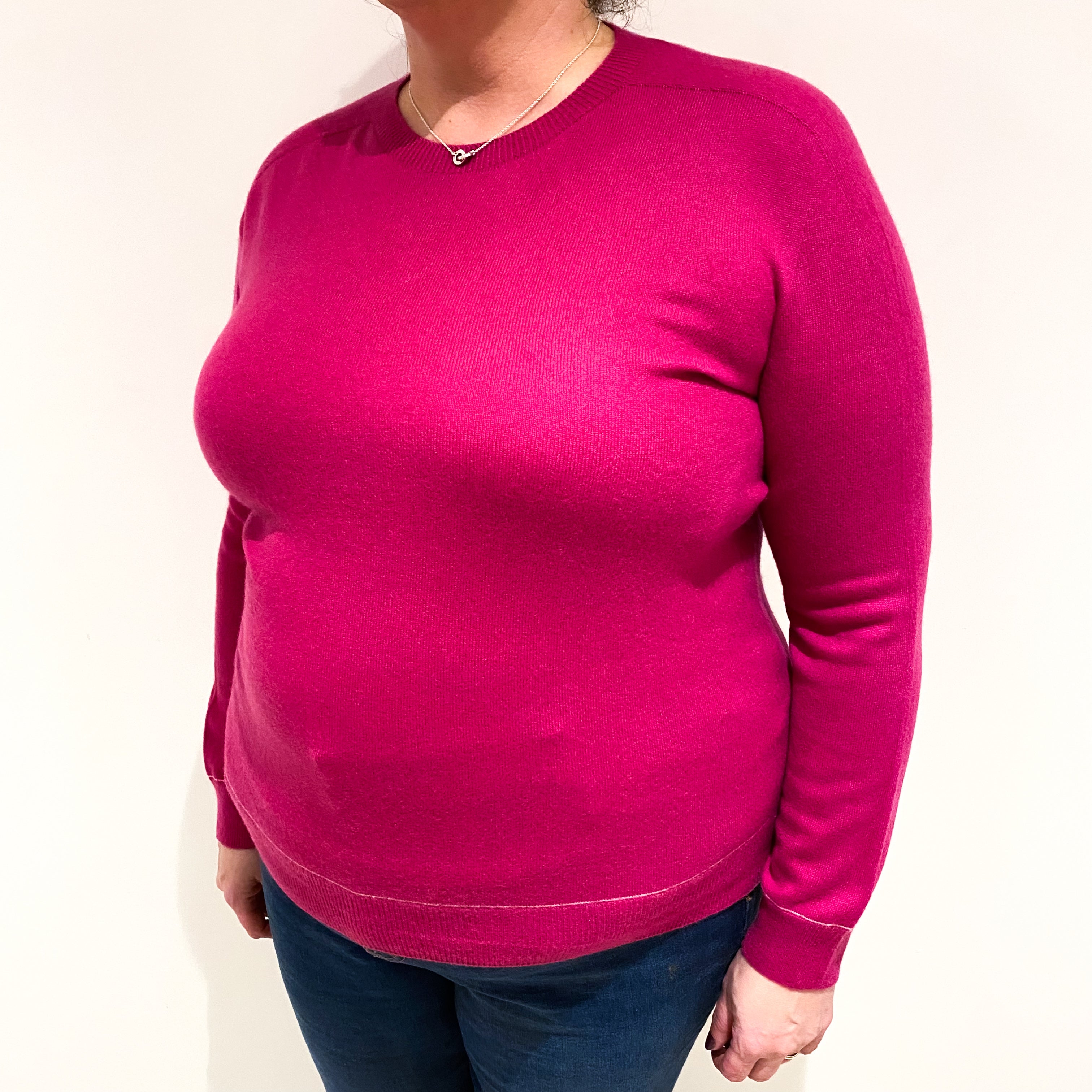 Fuchsia Pink Cashmere Crew Neck Jumper Extra Large