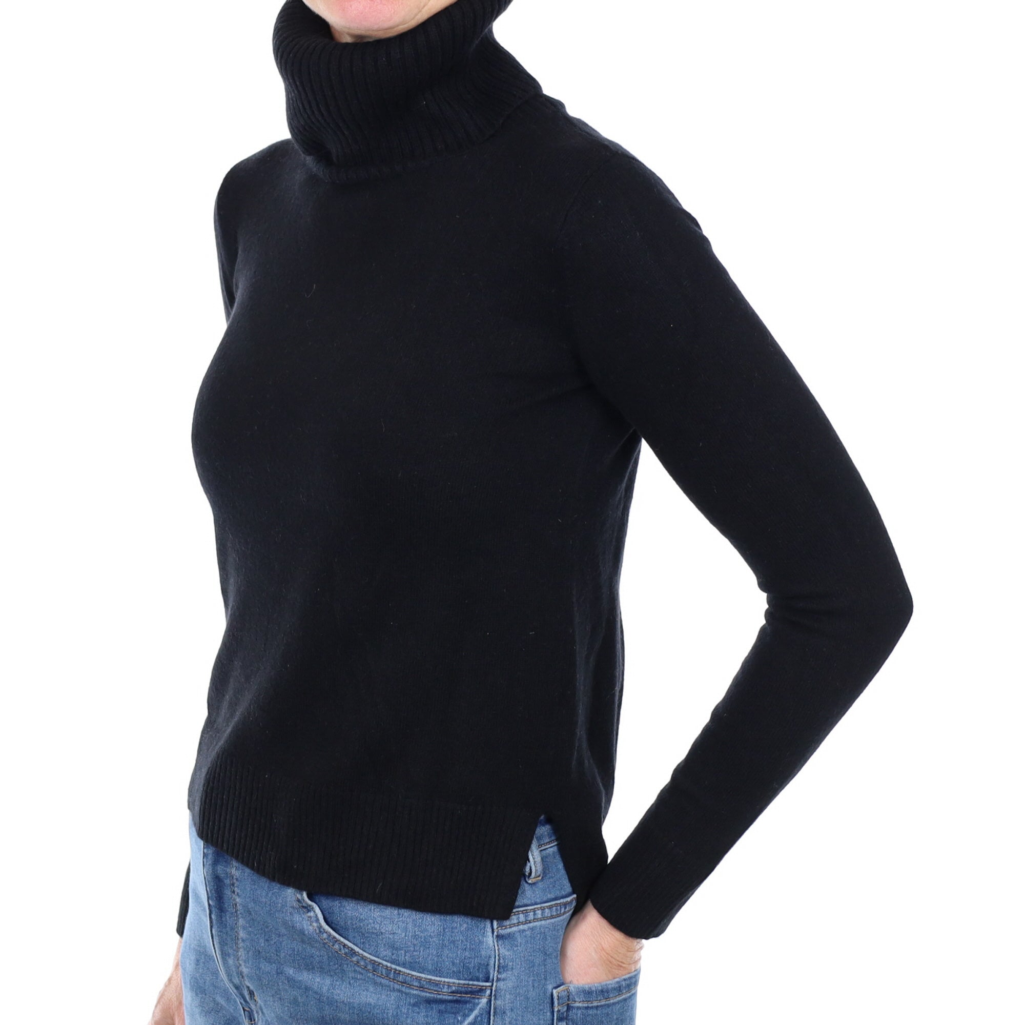 Black Cashmere Polo Neck Jumper Small