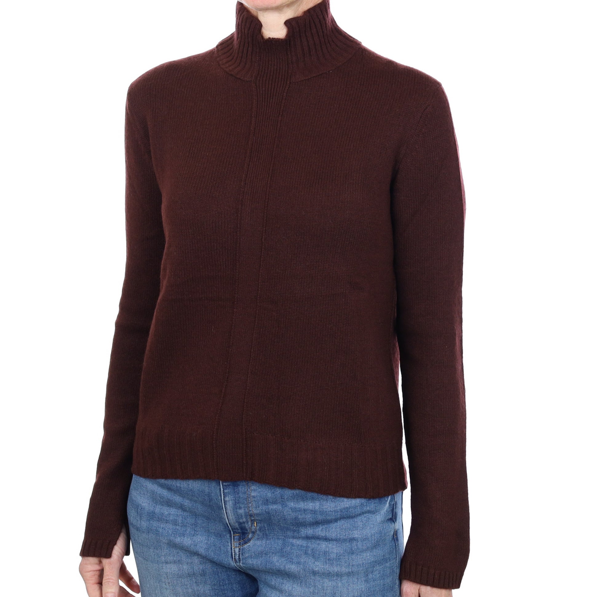 Aubergine Purple Cashmere Notch Turtle Neck Jumper Small