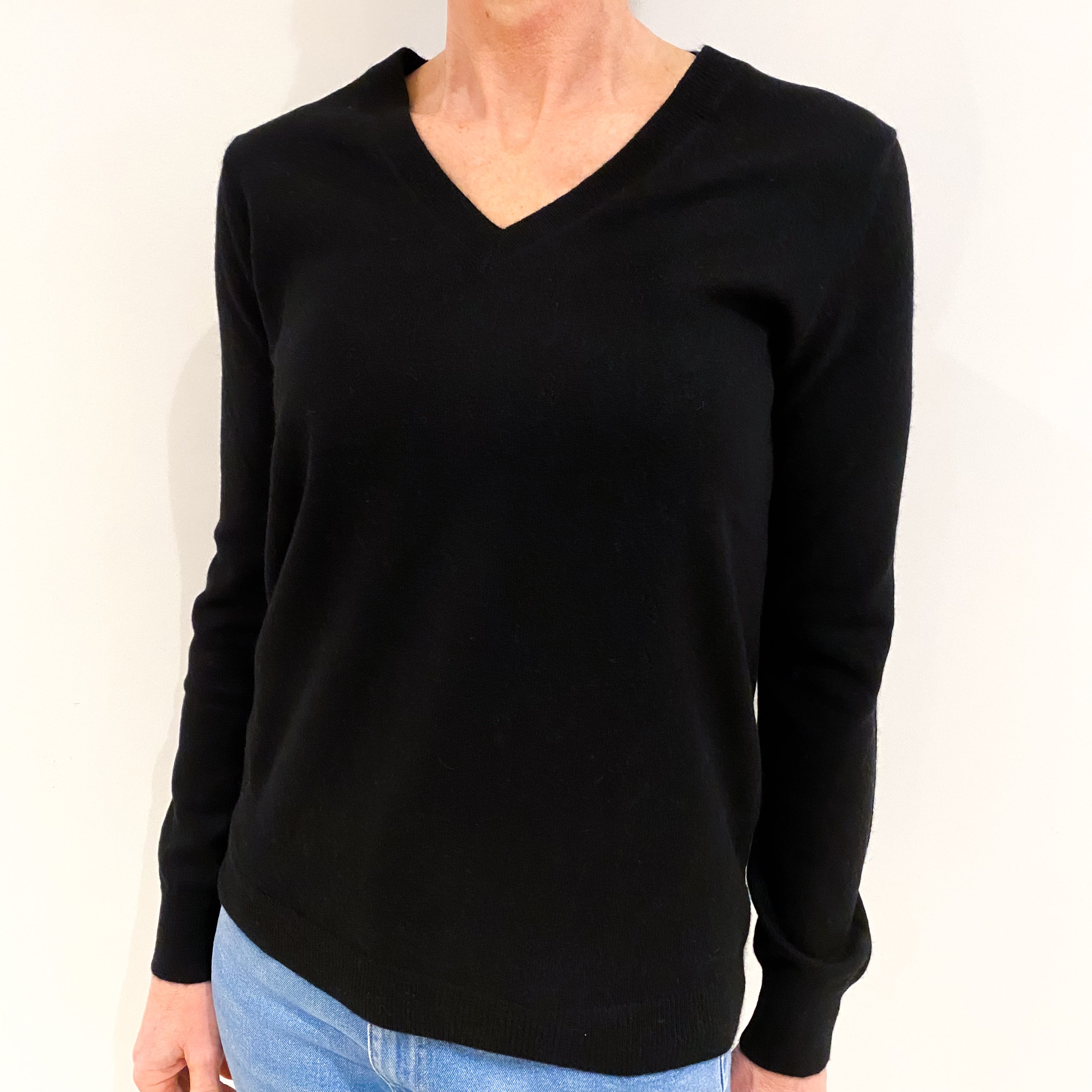 Black Cashmere V Neck Jumper Small