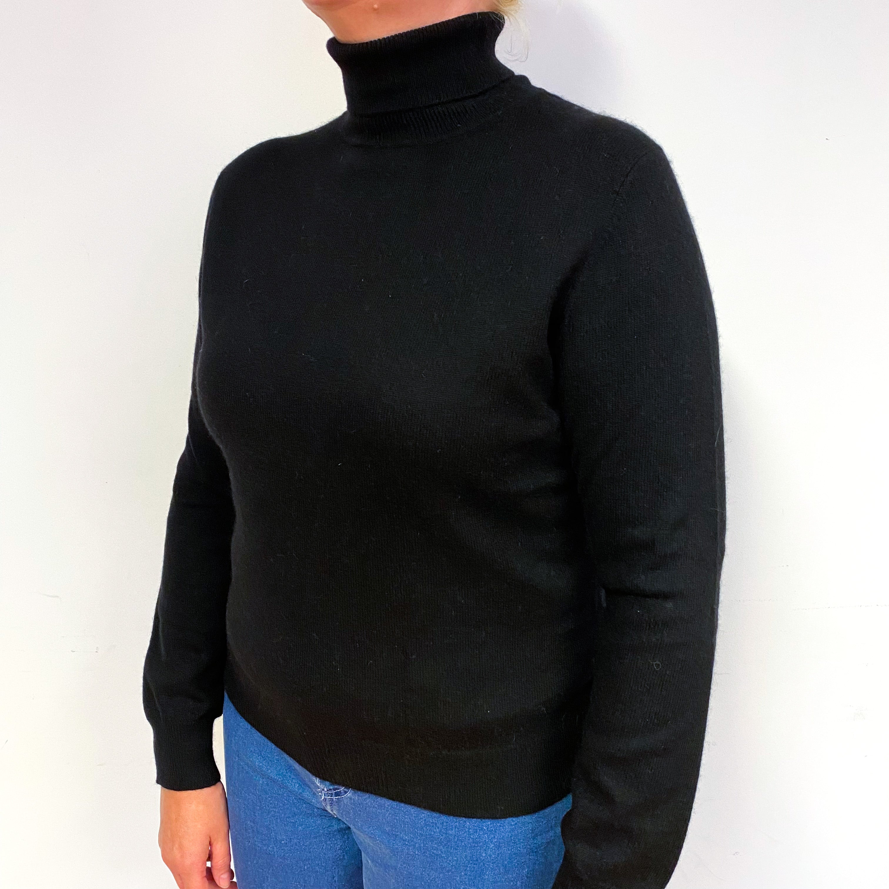Black Cashmere Polo Neck Jumper Large