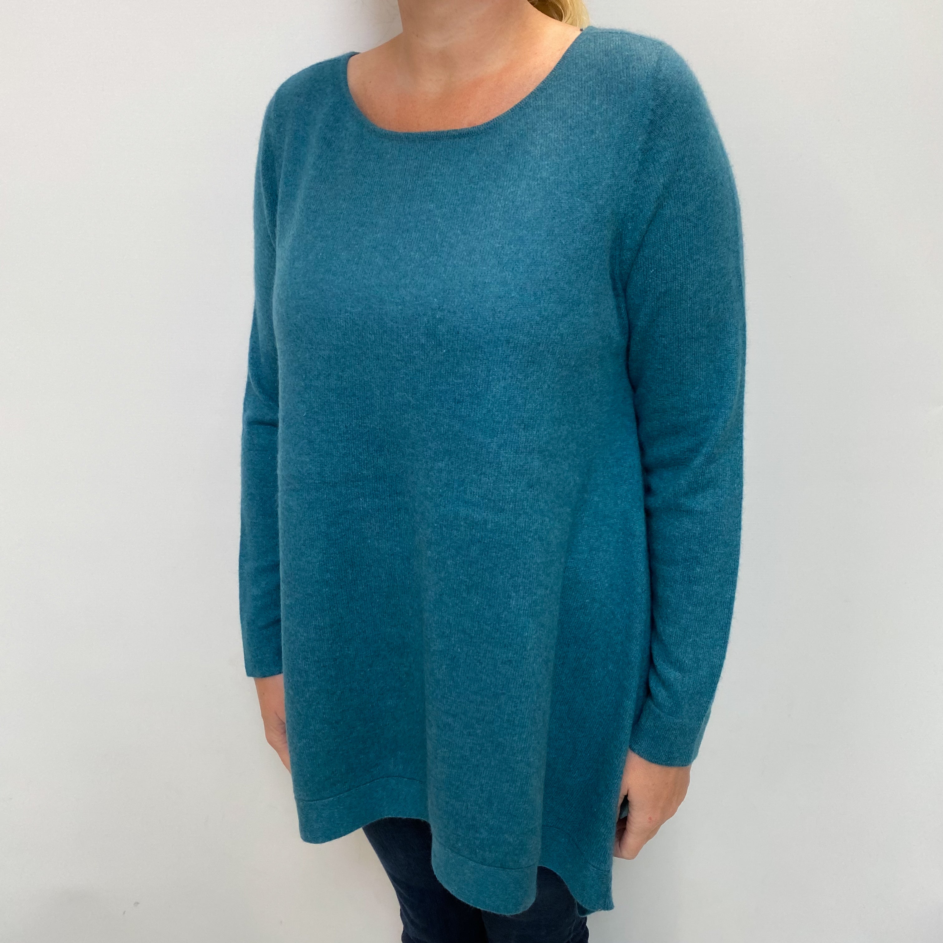 Ocean Green Cashmere Asymmetric Crew Neck Jumper Large