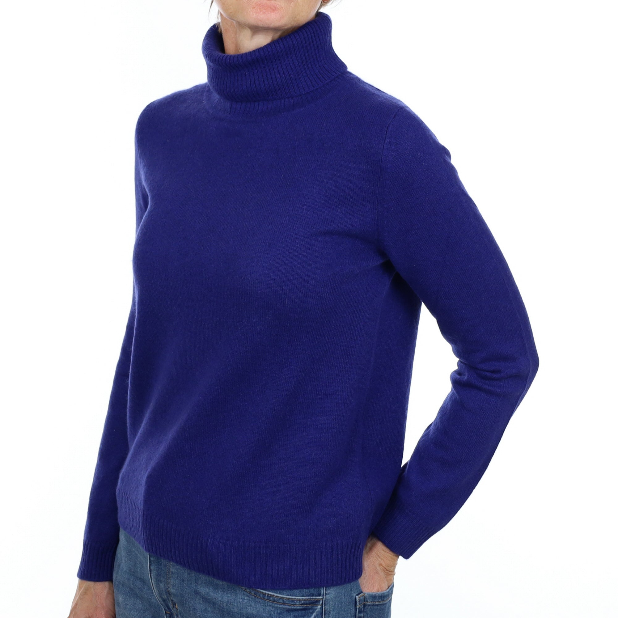 Indigo Blue Cashmere Polo Neck Jumper Small