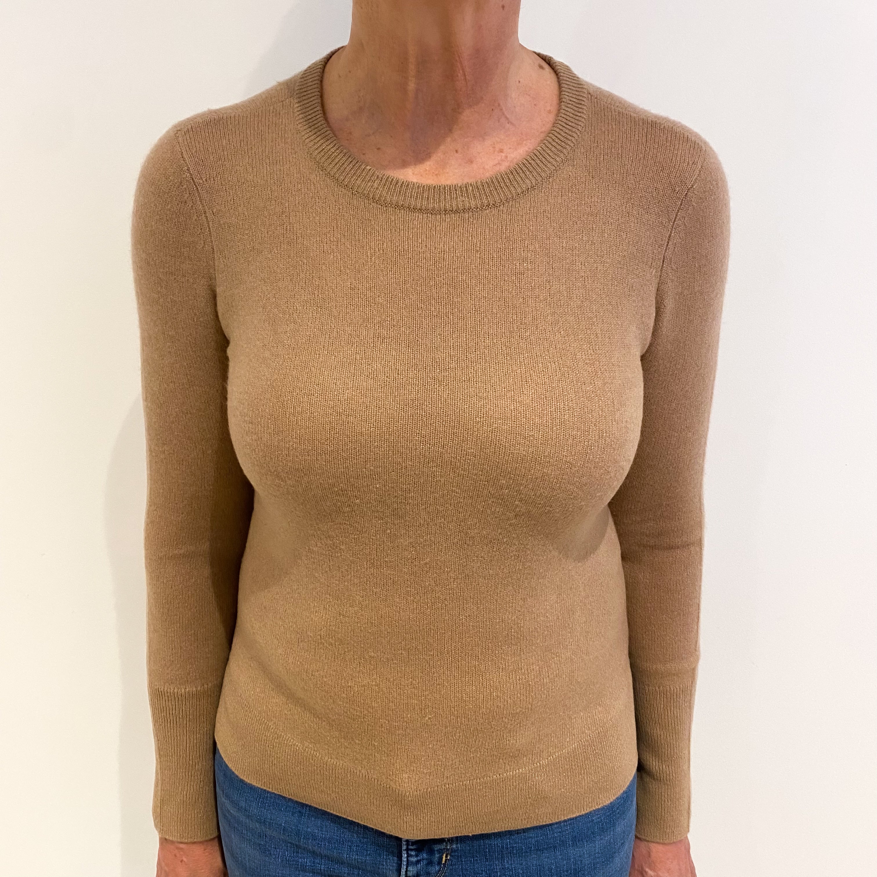 Fudge Brown Cashmere Crew Neck Jumper Medium