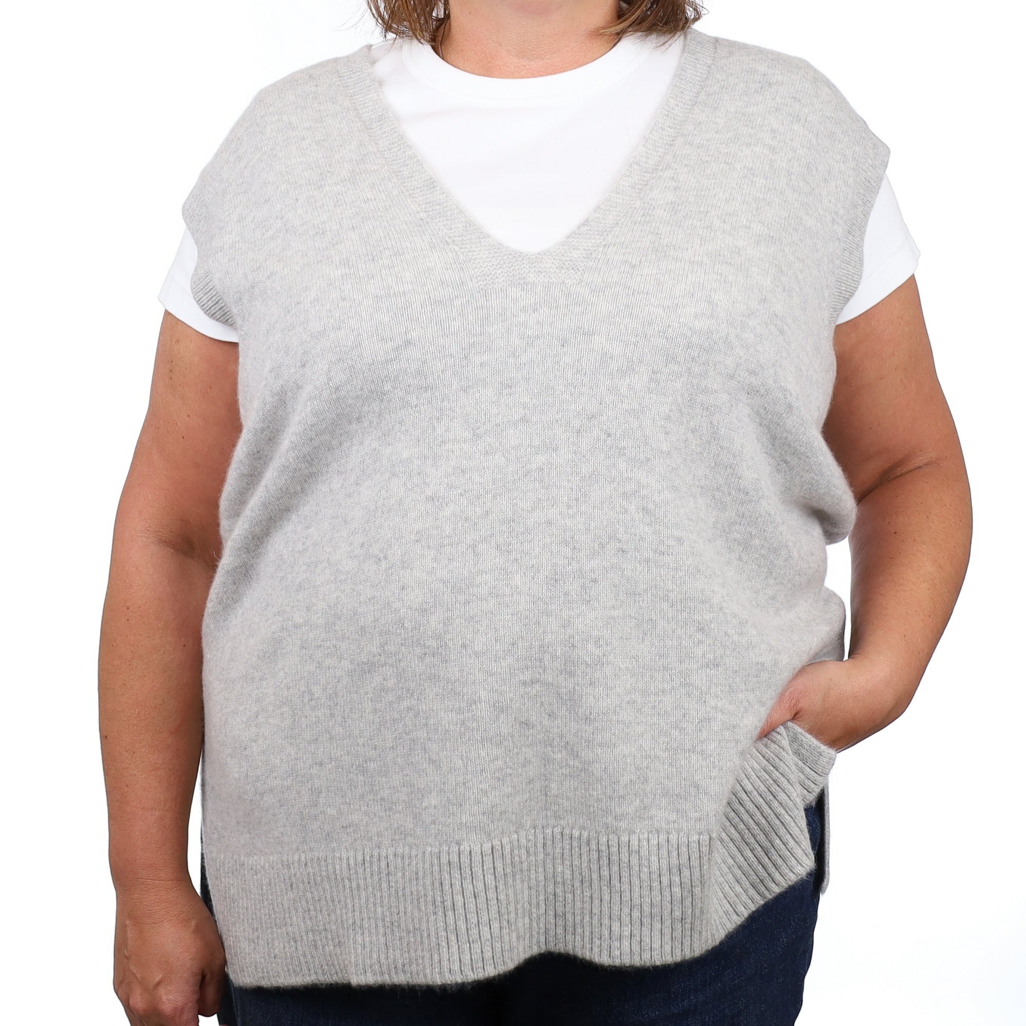 Brand New Mist Grey Luxury Cashmere Tank Top 2XL UK 22-24