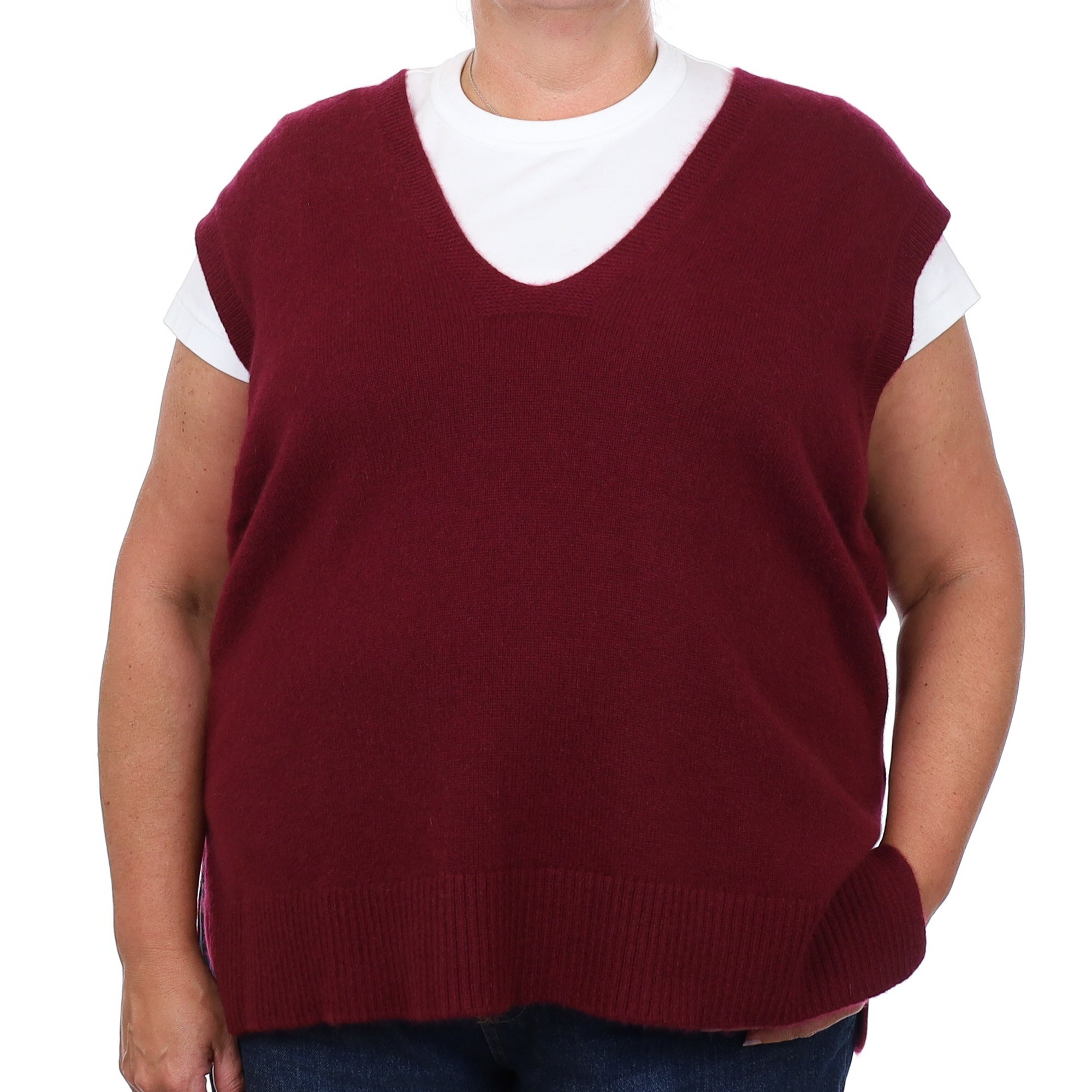 Brand New Rich Wine Luxury Cashmere Tank Top 2XL UK 22-24