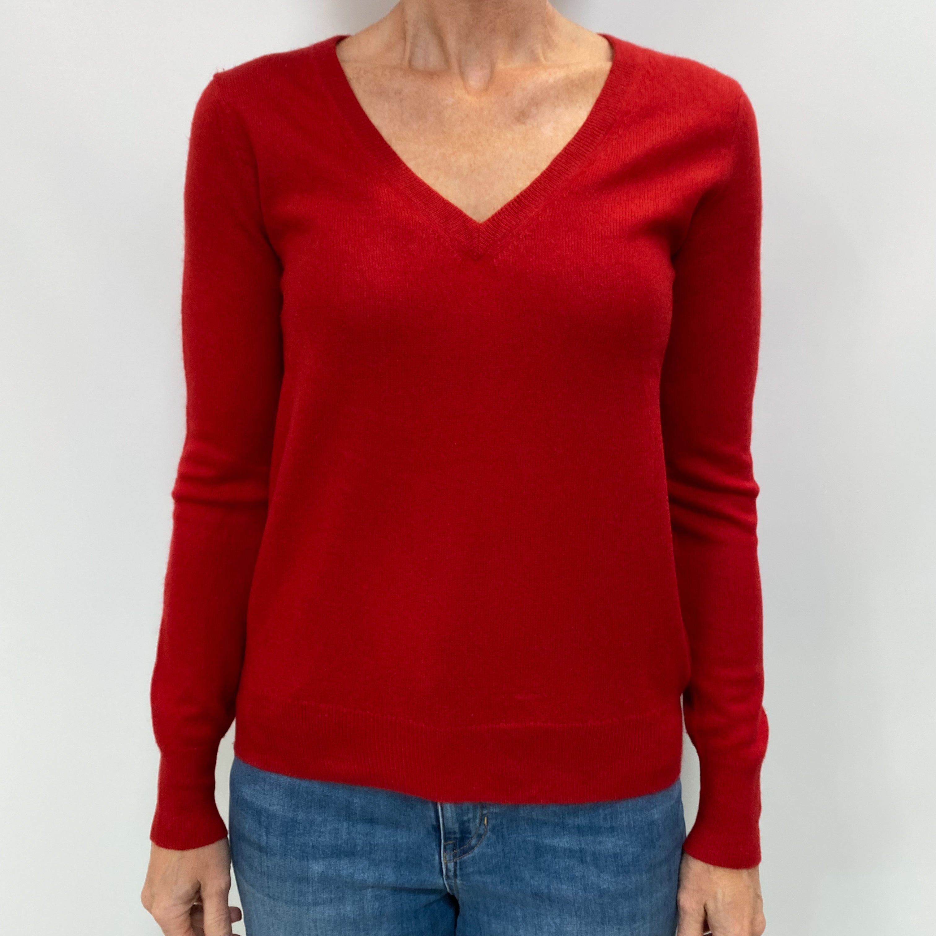 Spanish Red Cashmere V Neck Jumper Small