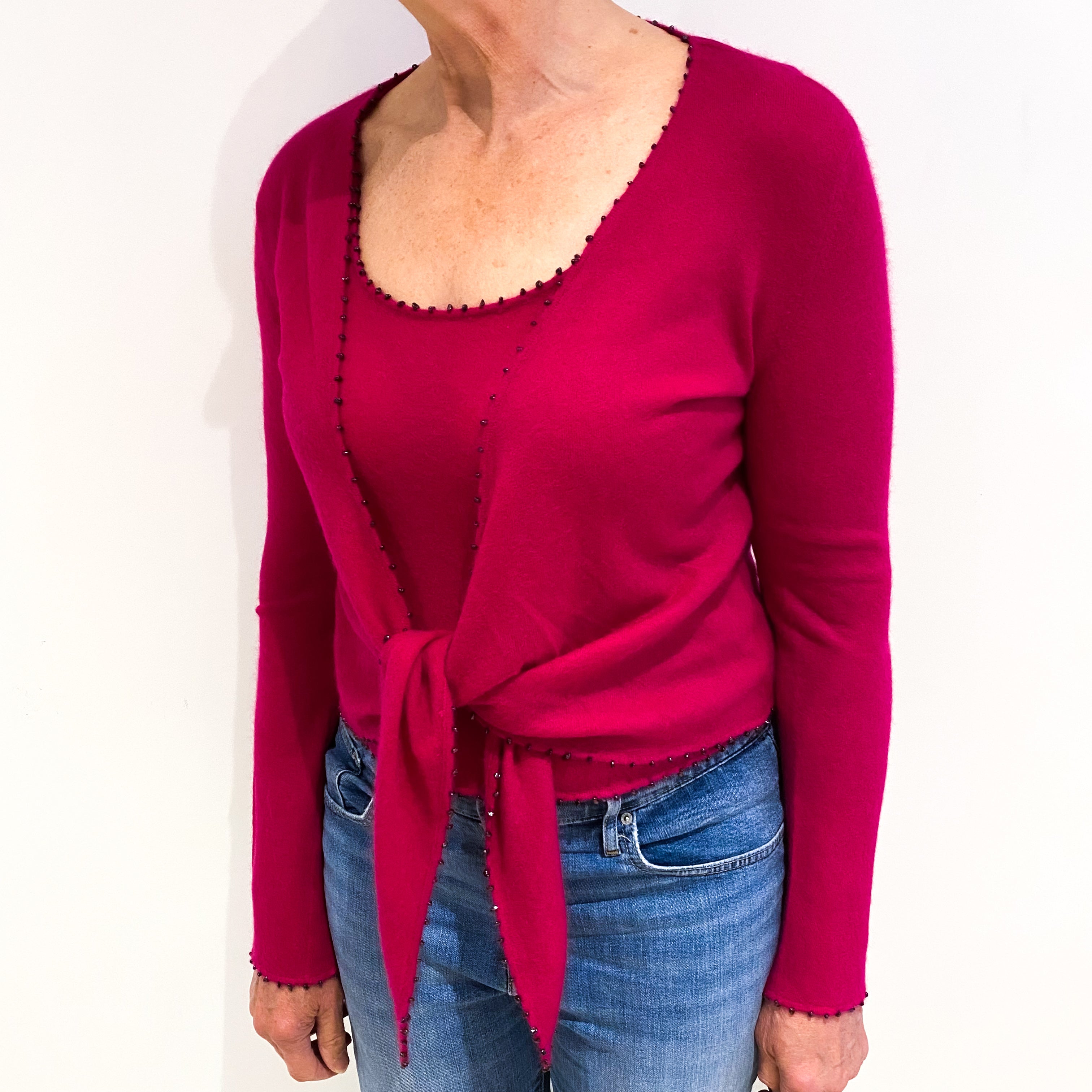 Fuchsia Pink Cashmere V Neck Cardigan Twin Set Medium