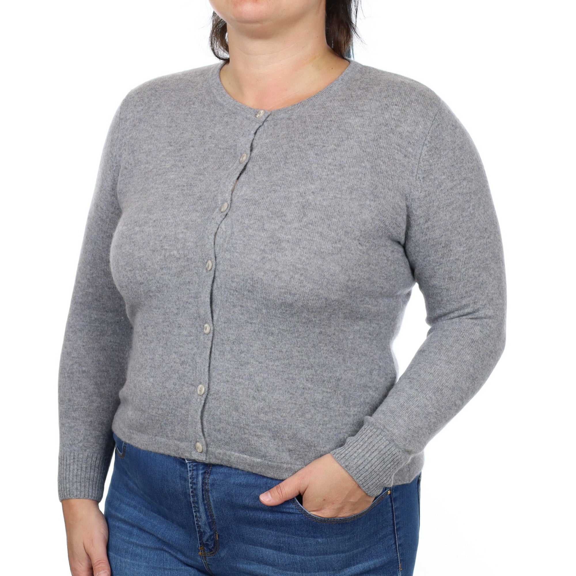 Smoke Grey Cashmere Crew Neck Cardigan Large