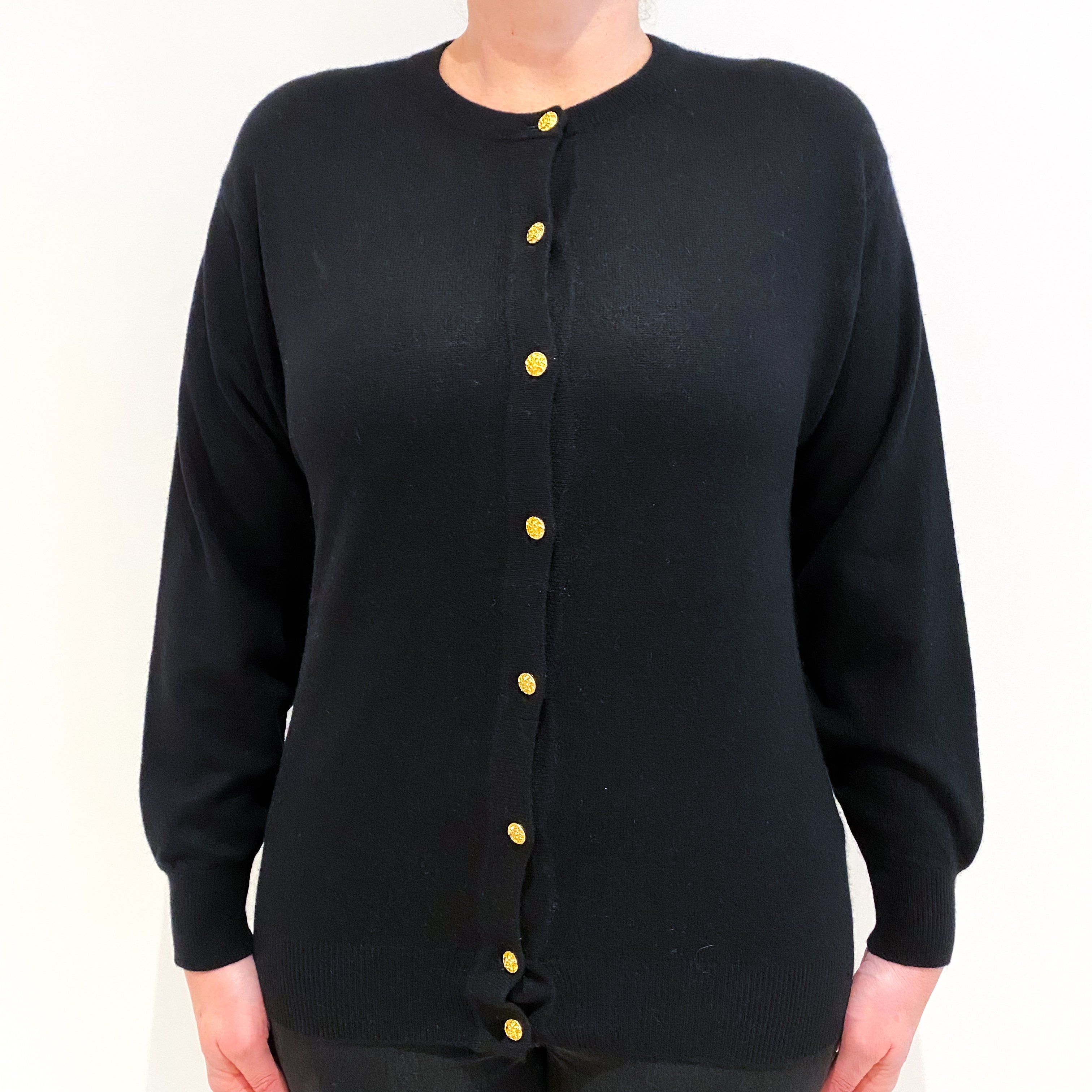 Black Cashmere Crew Neck Cardigan Large