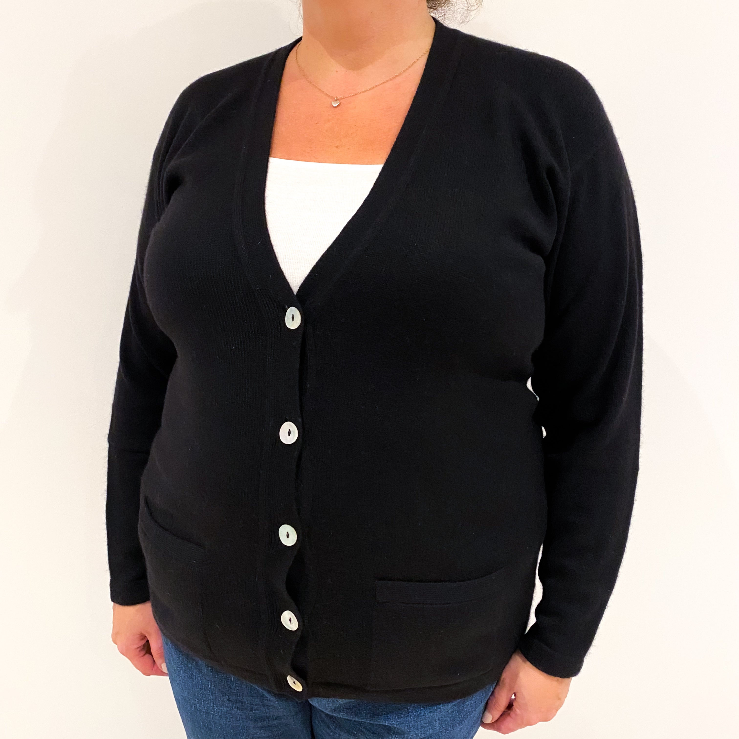 Black Cashmere V-Neck Cardigan Extra Large
