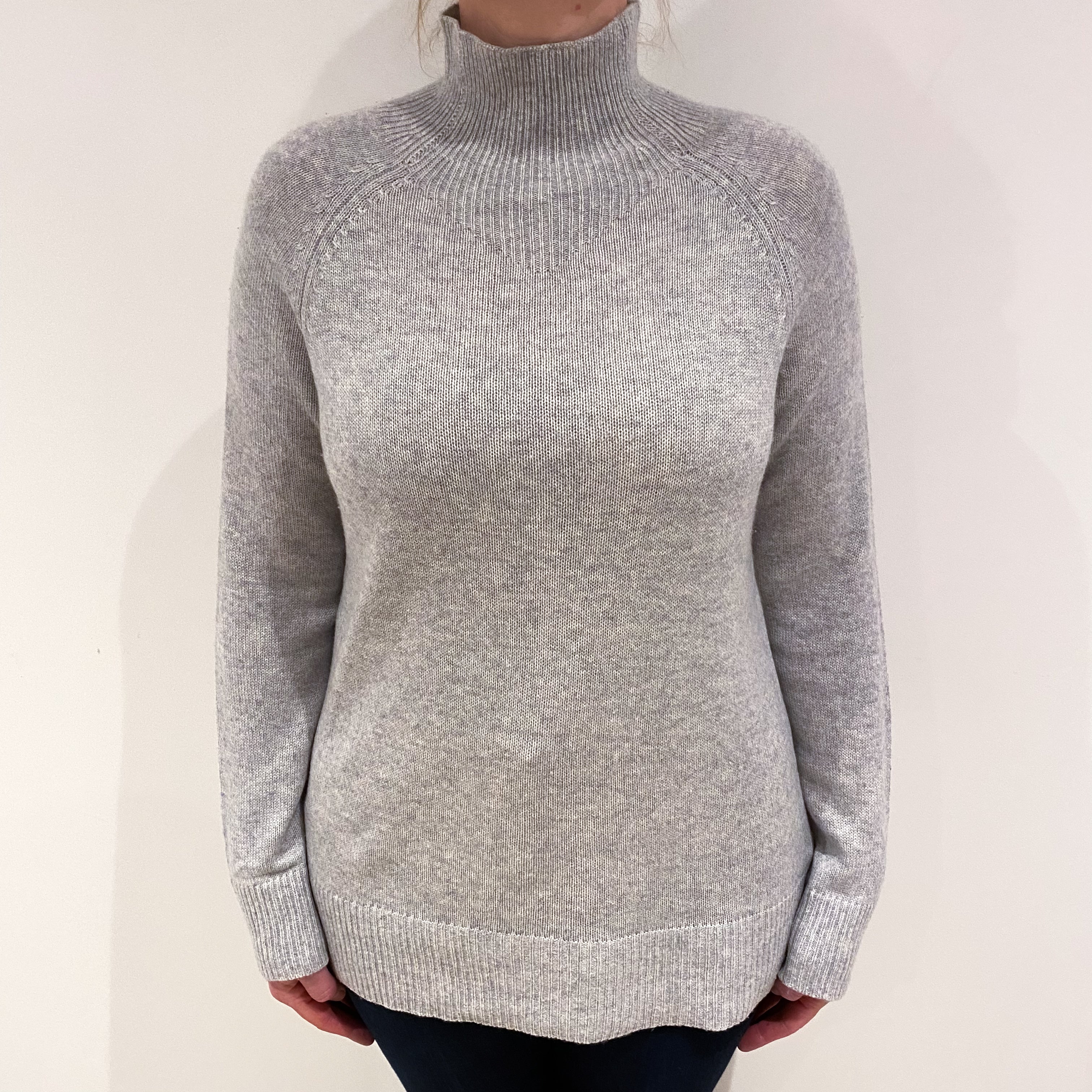 Silver Grey Cashmere Turtle Neck Jumper Large