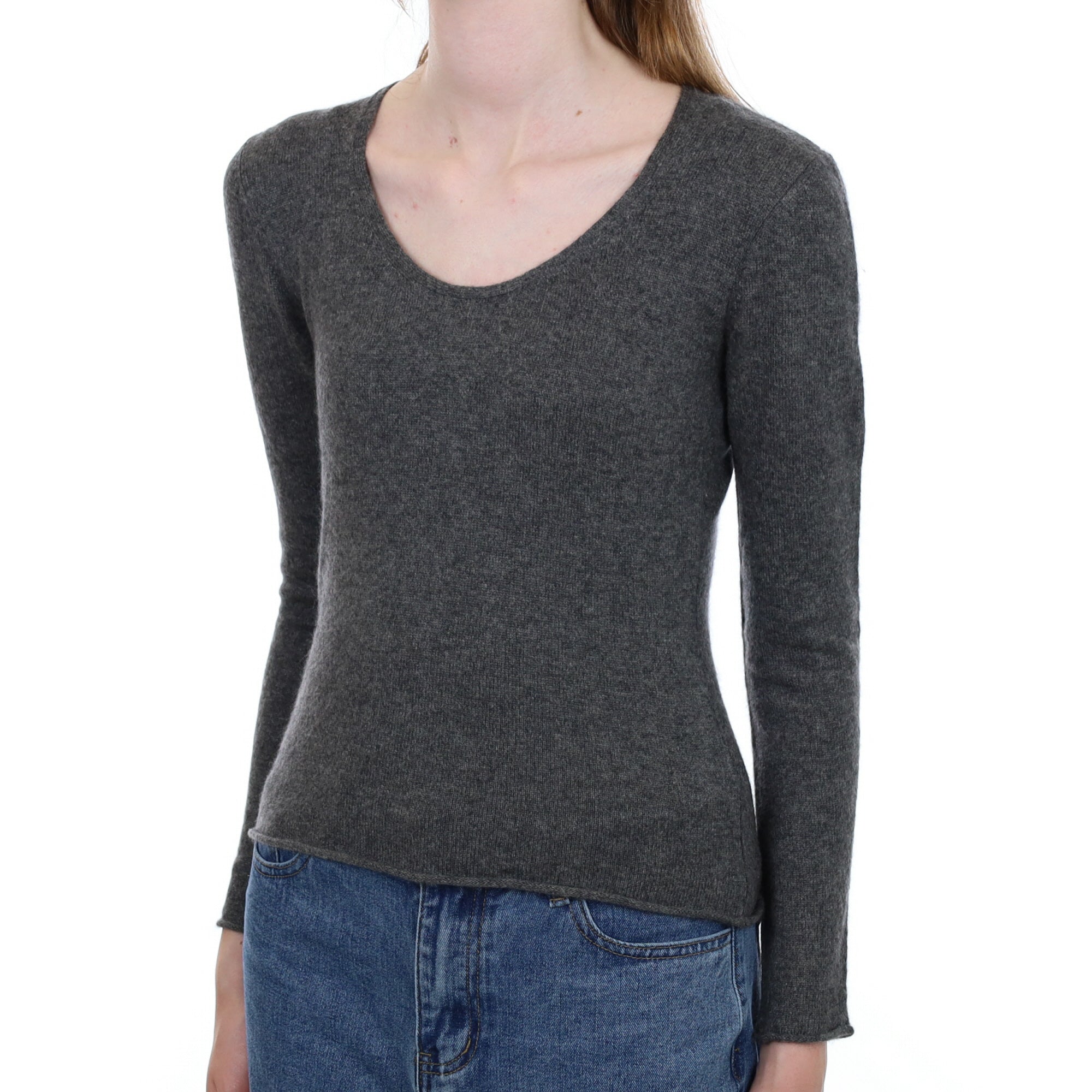 Slate Grey Cashmere Scoop Neck Jumper Extra Small