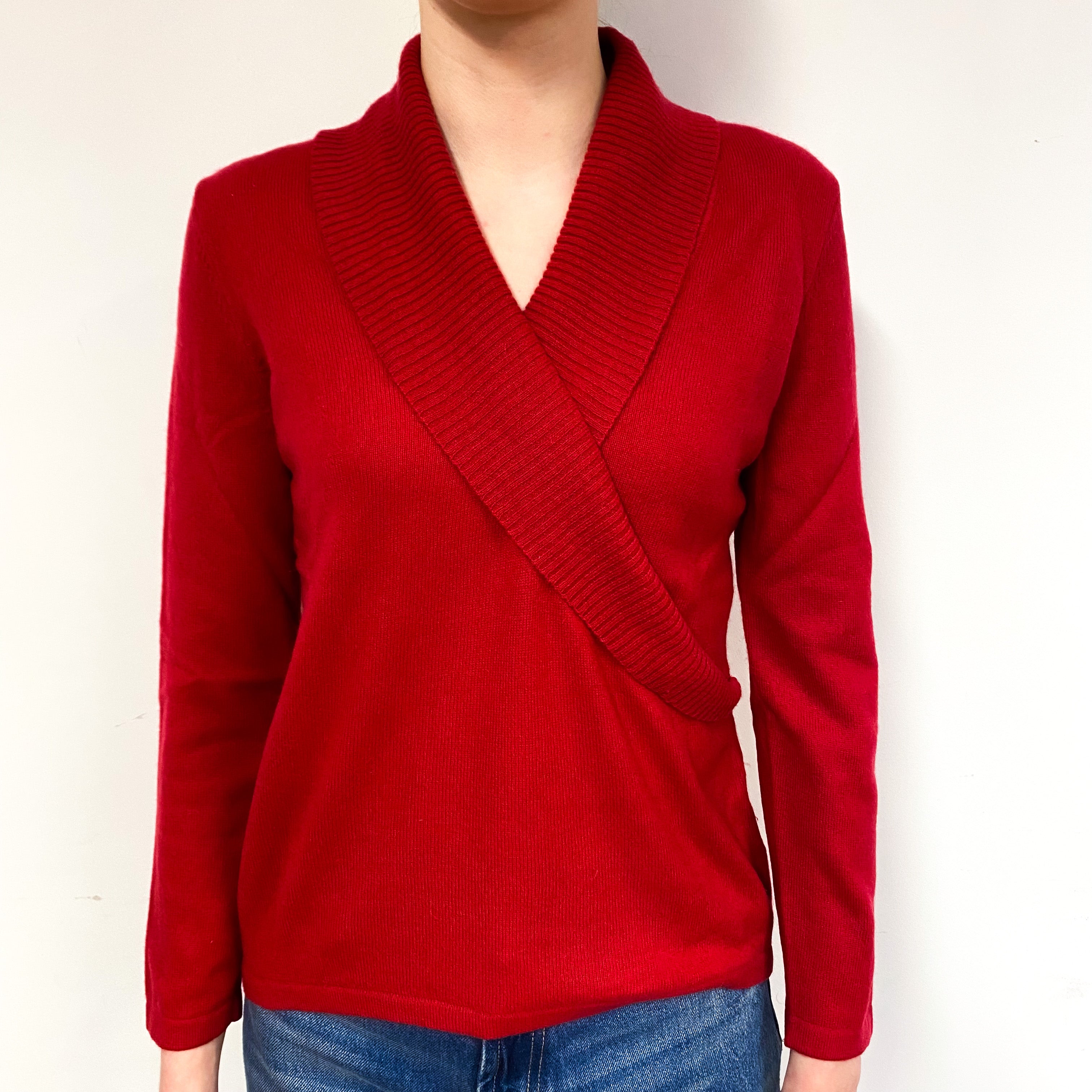 Berry Red Cross-Over Cashmere V-Neck Jumper Extra Small