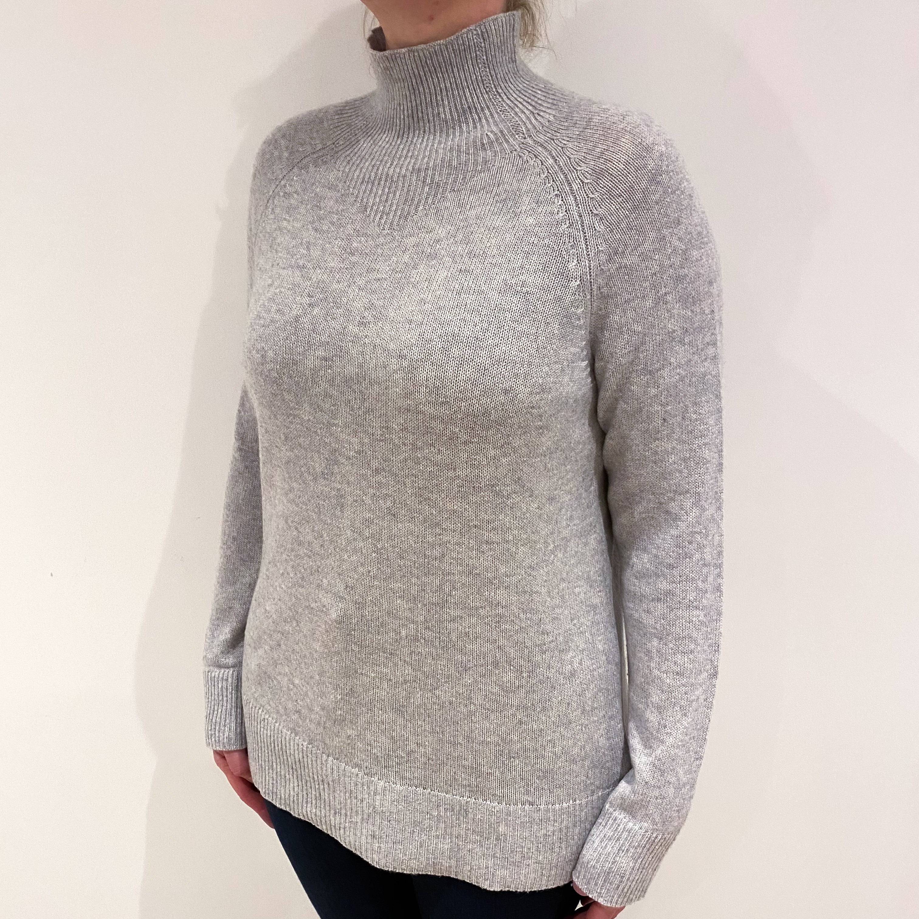 Silver Grey Cashmere Turtle Neck Jumper Large