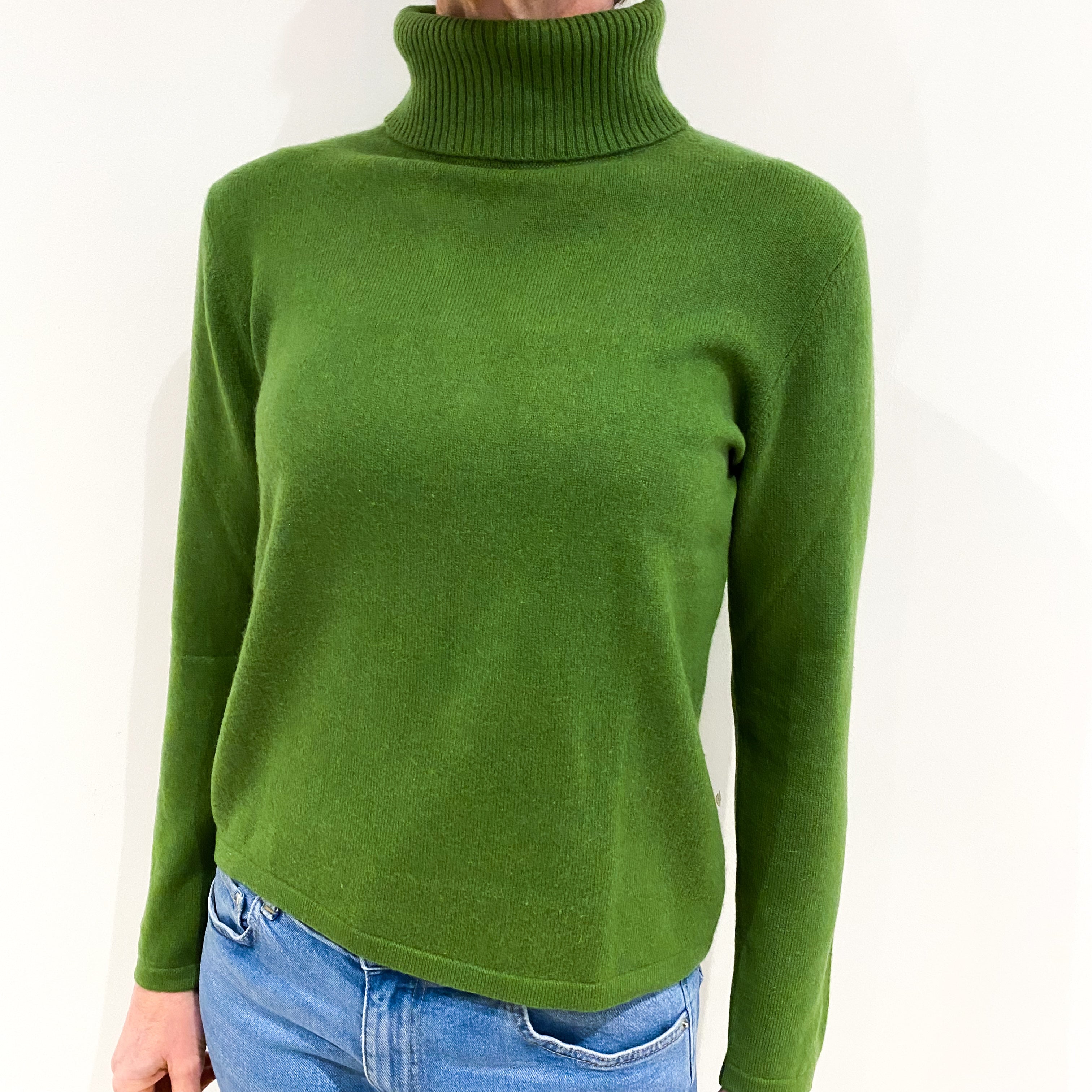 Fern Green Cashmere Polo Neck Jumper Small