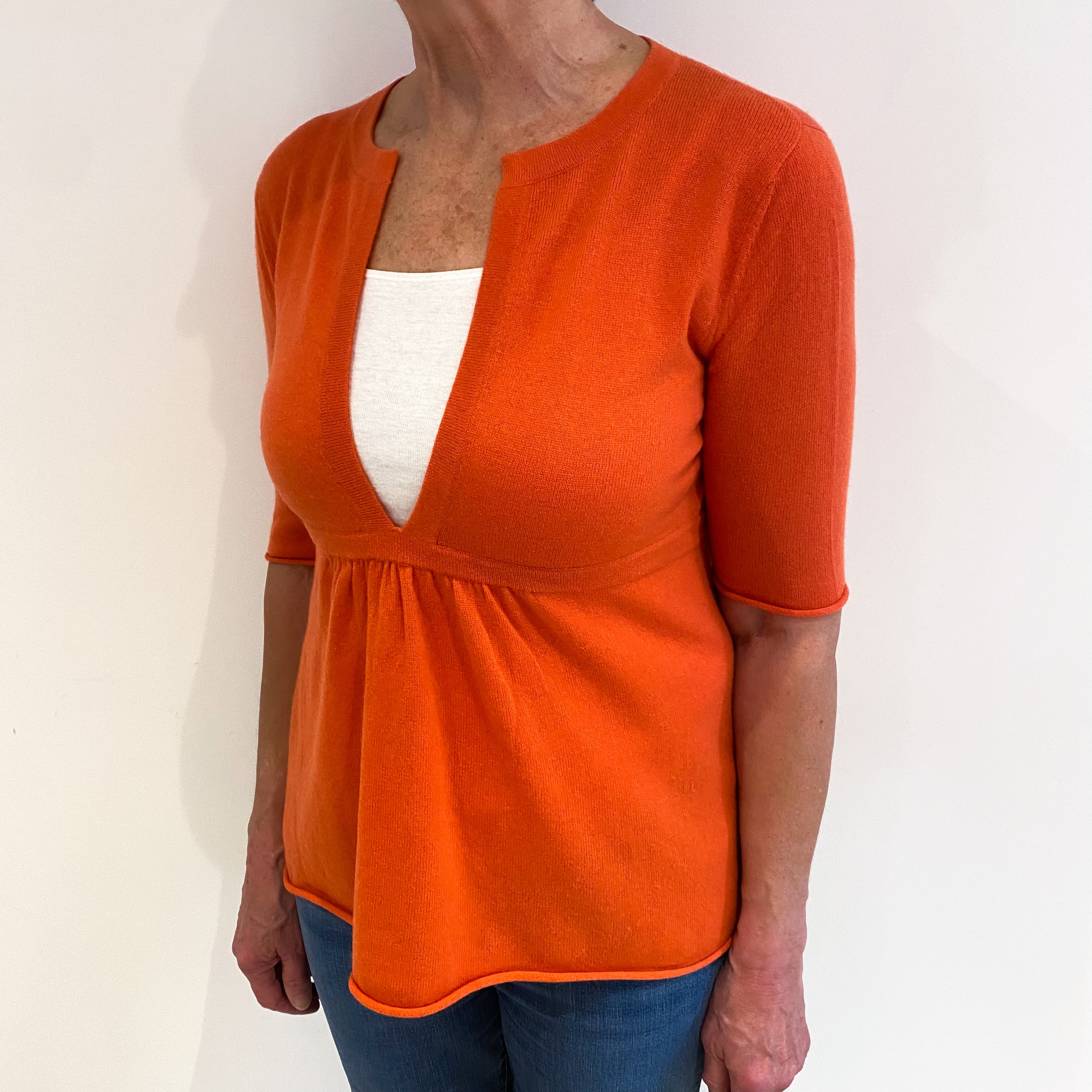 Crab Orange Cashmere Low Notch Neck Jumper Medium