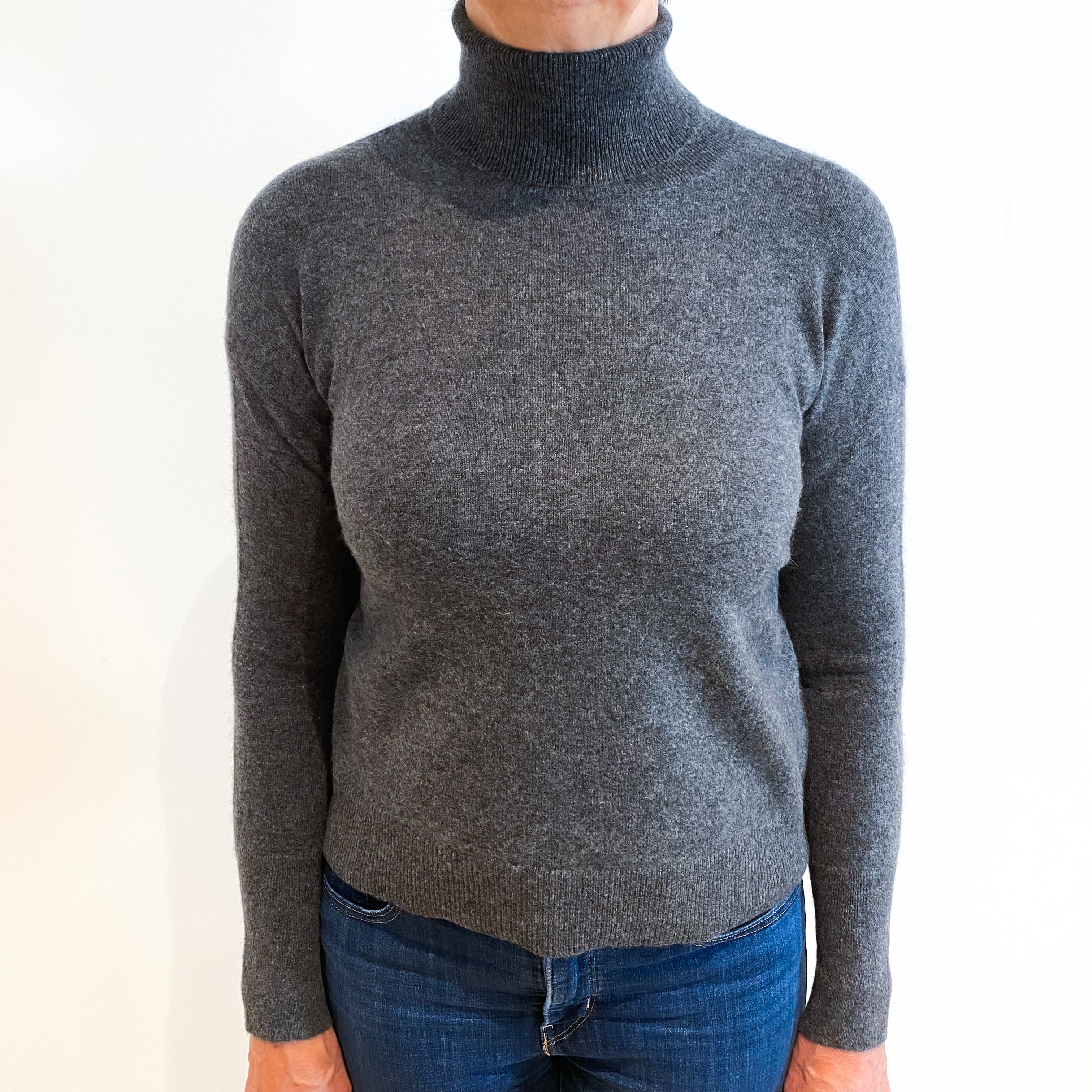 Slate Grey Cashmere Polo Neck Jumper Medium