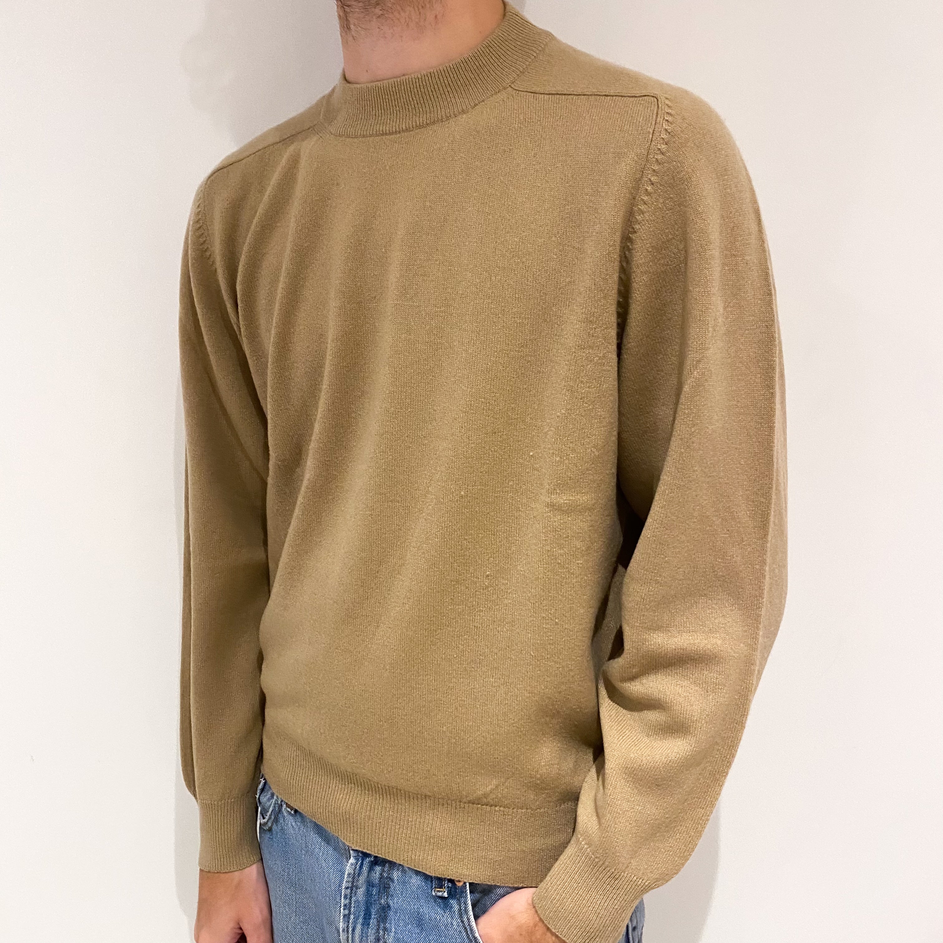 Men's Camel Brown Cashmere Turtle Neck Jumper Large