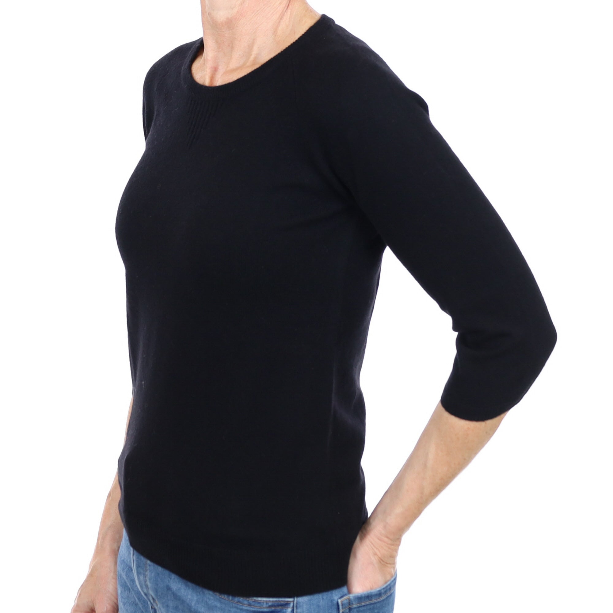 New Black Cashmere Crew Neck Jumper Small
