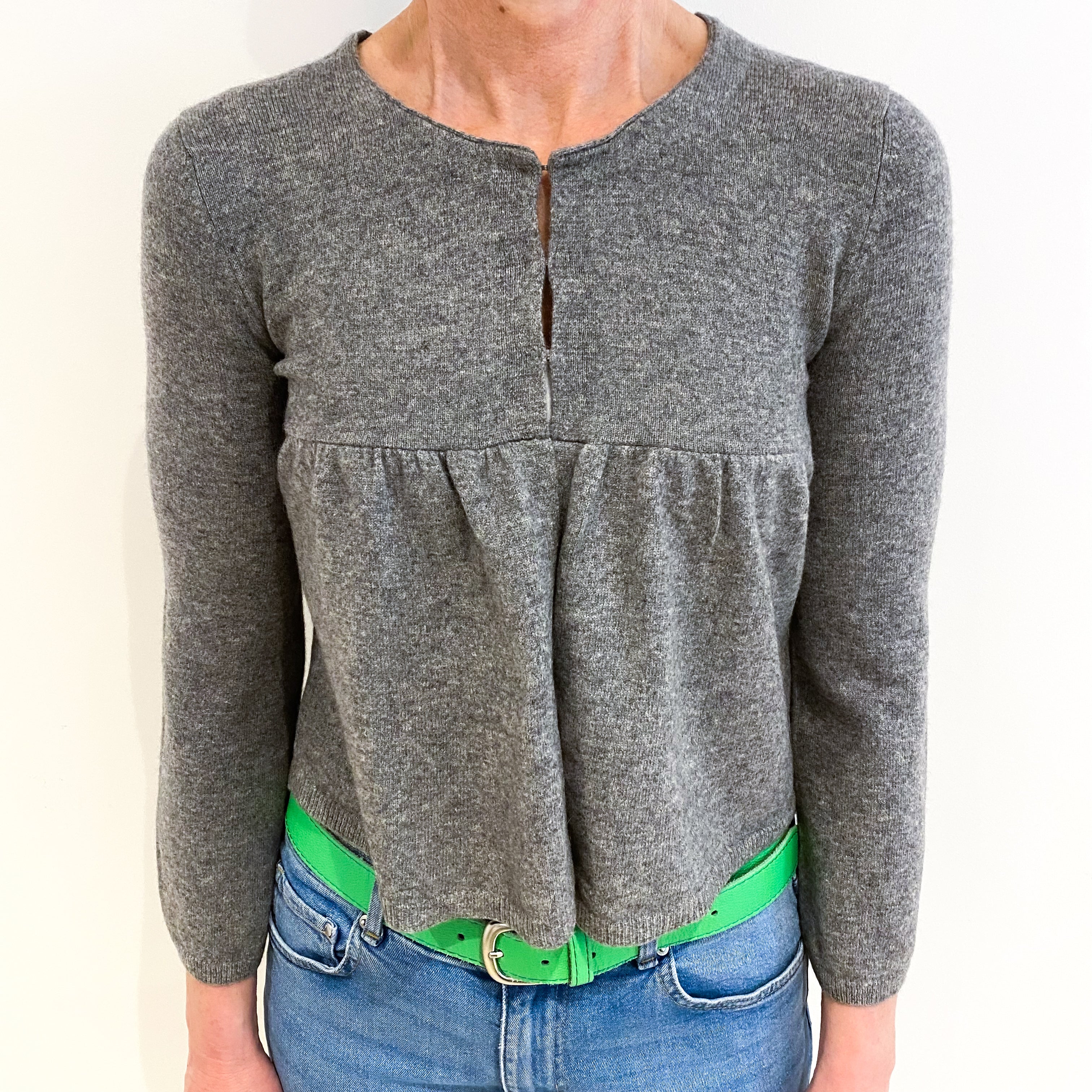 Ash Grey Cashmere Scoop Neck 3/4 Sleeved Cardigan Small