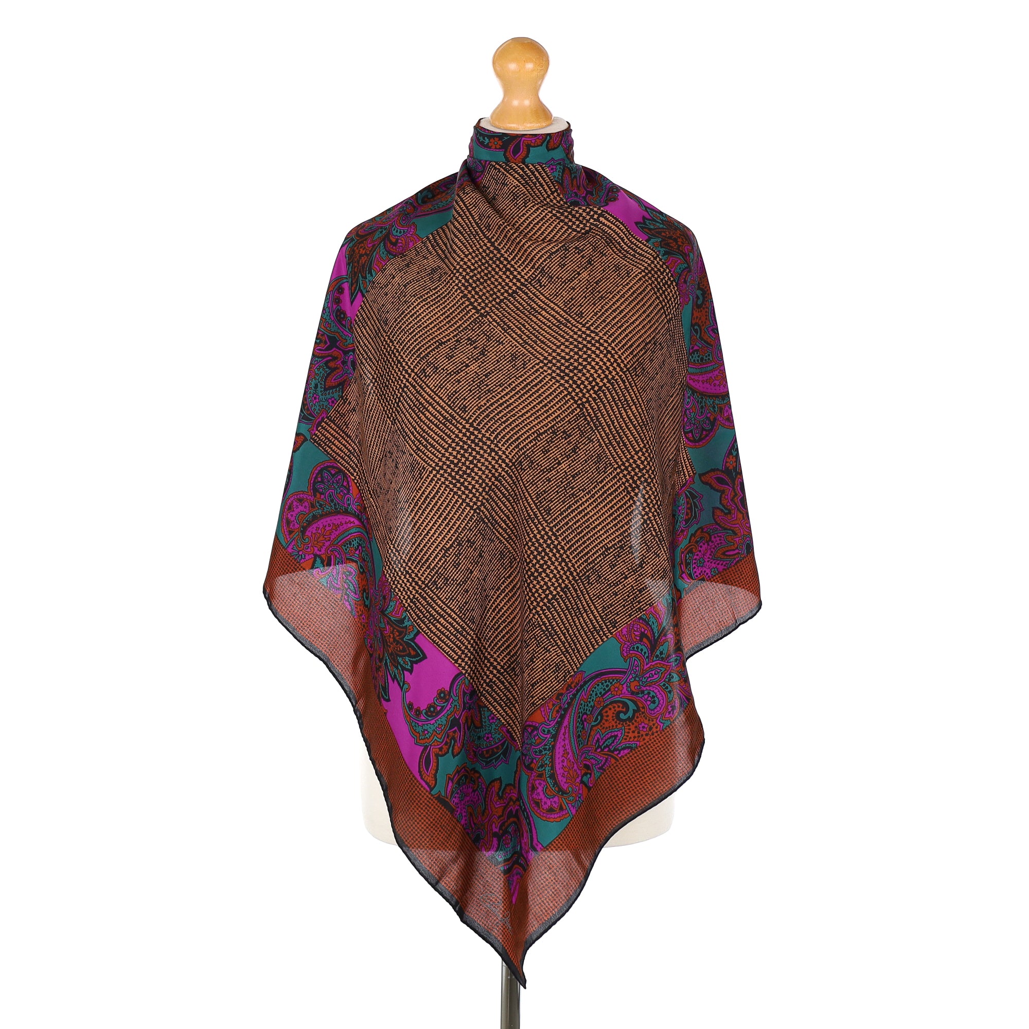 Cornelia James Brown and Purple Paisley Vintage Silk Scarf