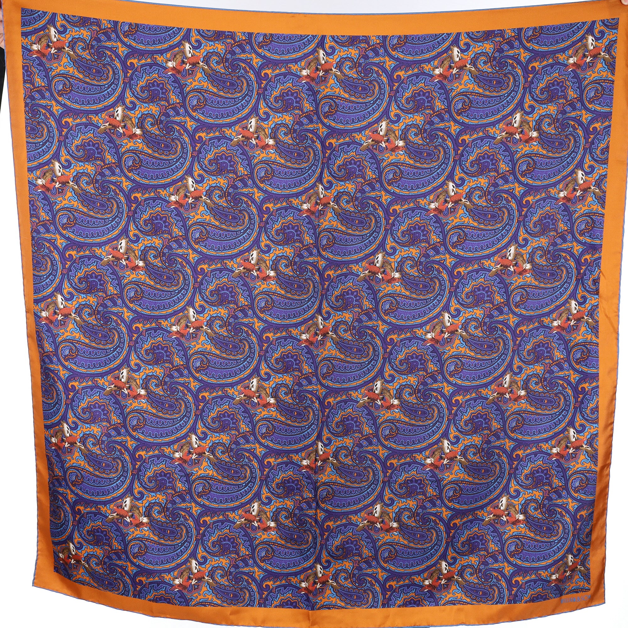 William and Son Blue Paisley Silk Scarf