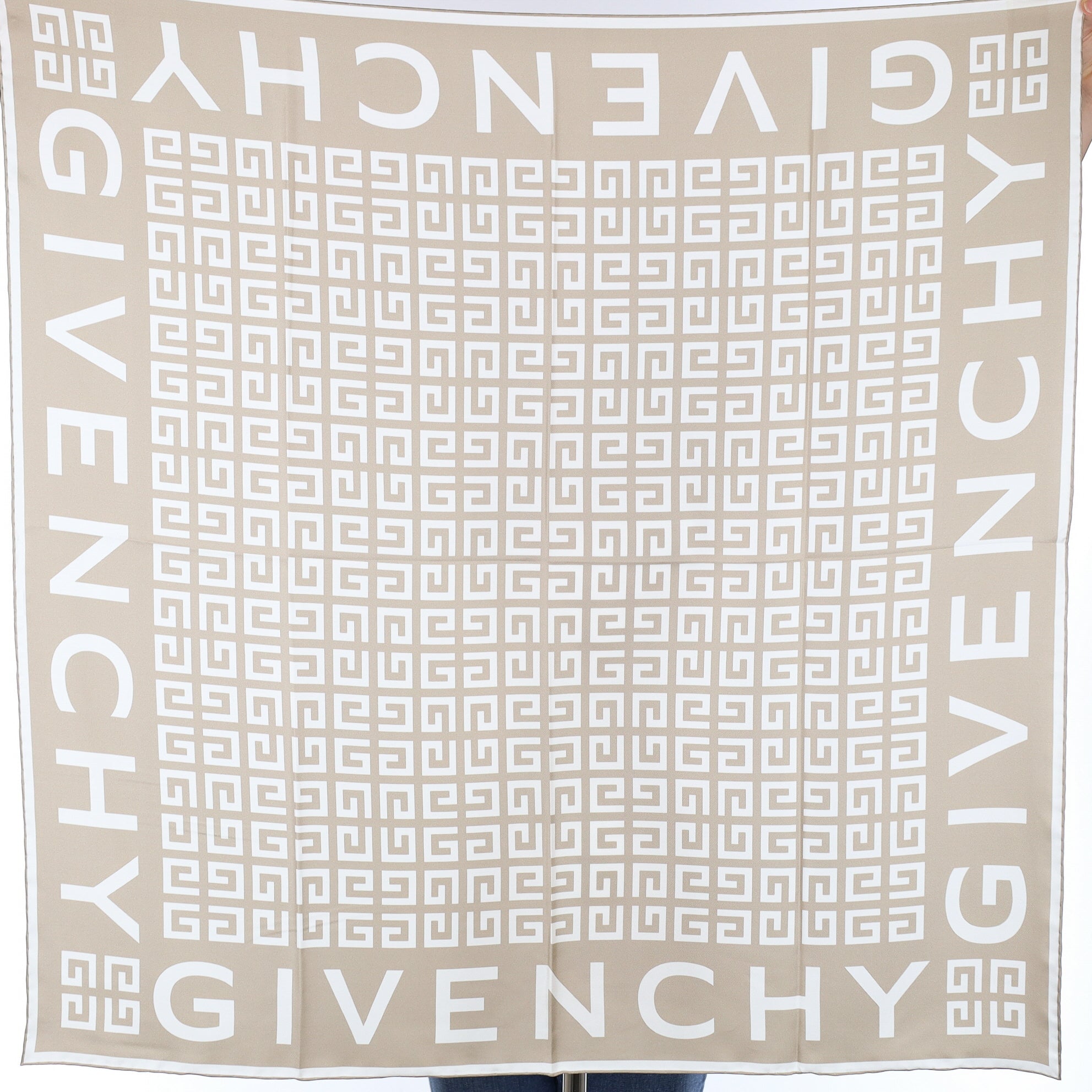 Brand New Givenchy Mink Brown Logo Silk Scarf