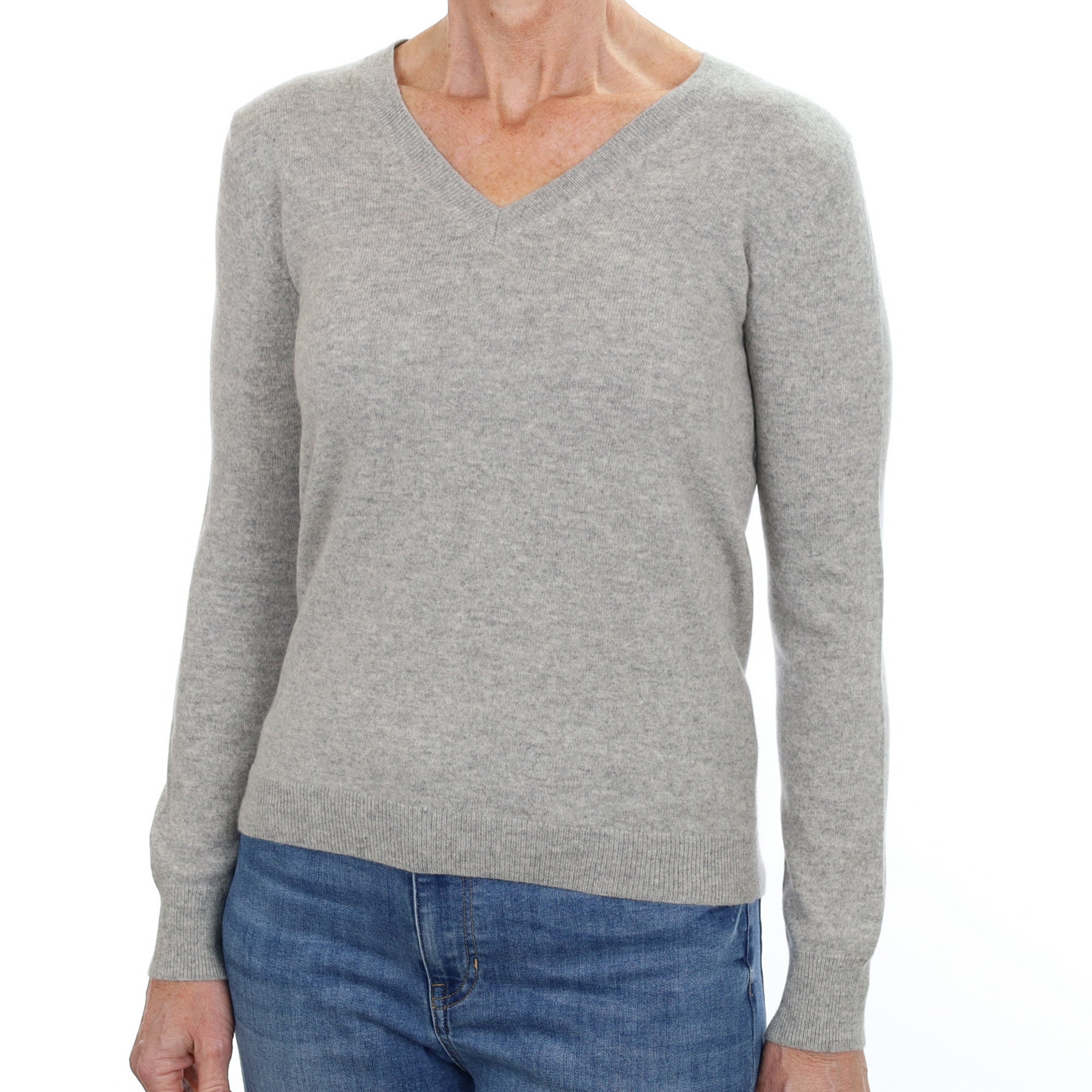 Smoke Grey Cashmere V Neck Jumper Small