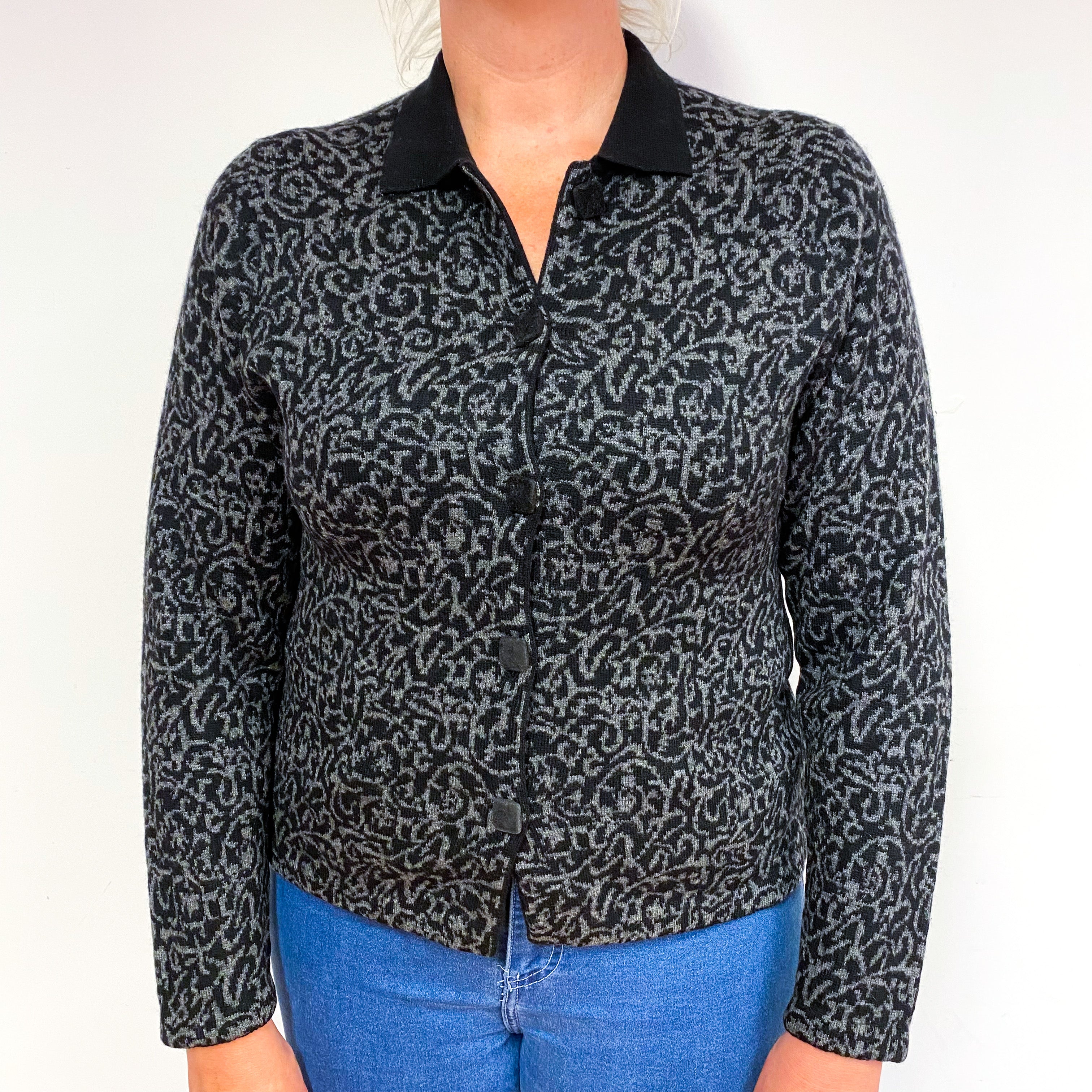 Black and Grey Patterned Cashmere Jacket Large