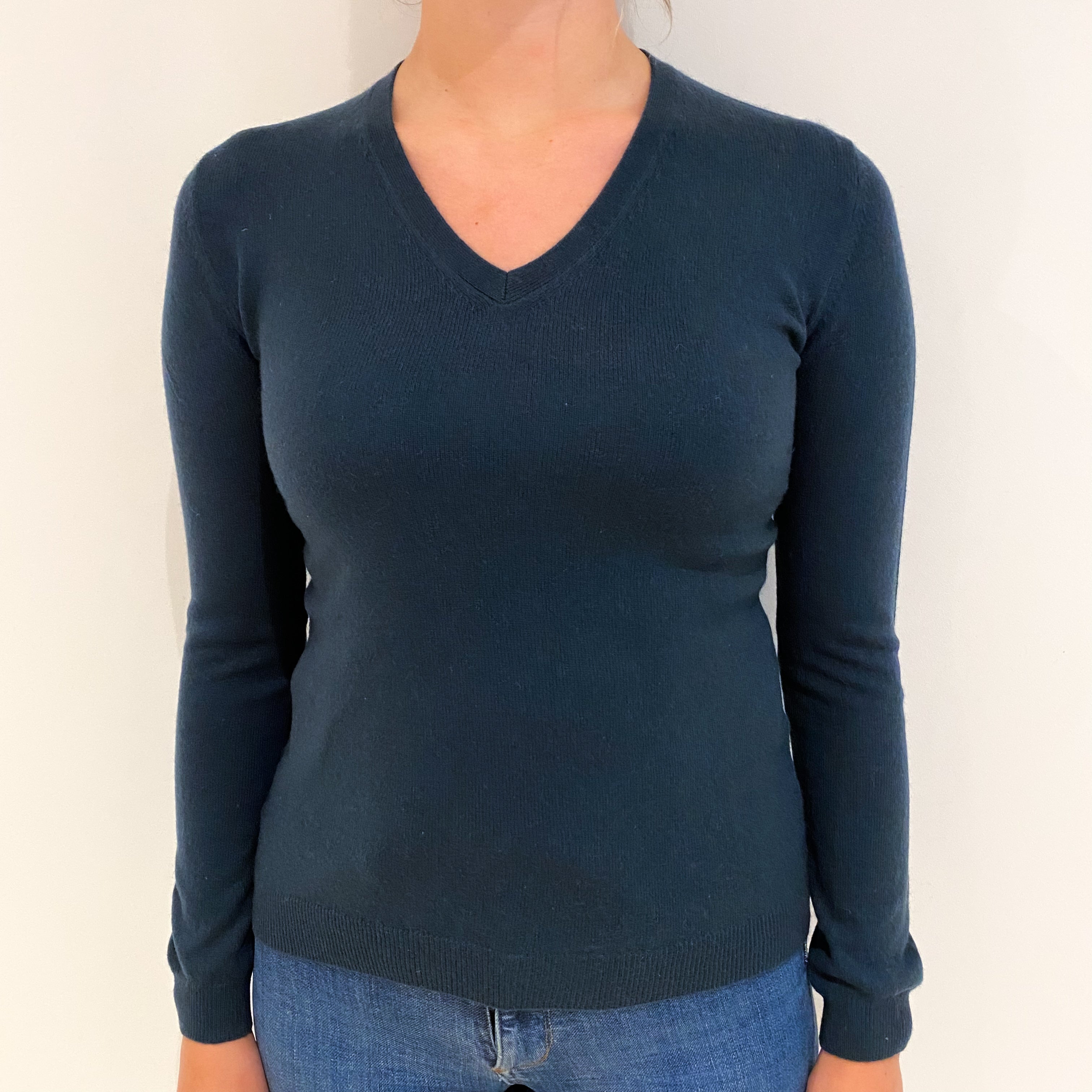Midnight Blue Cashmere V Neck Jumper Small