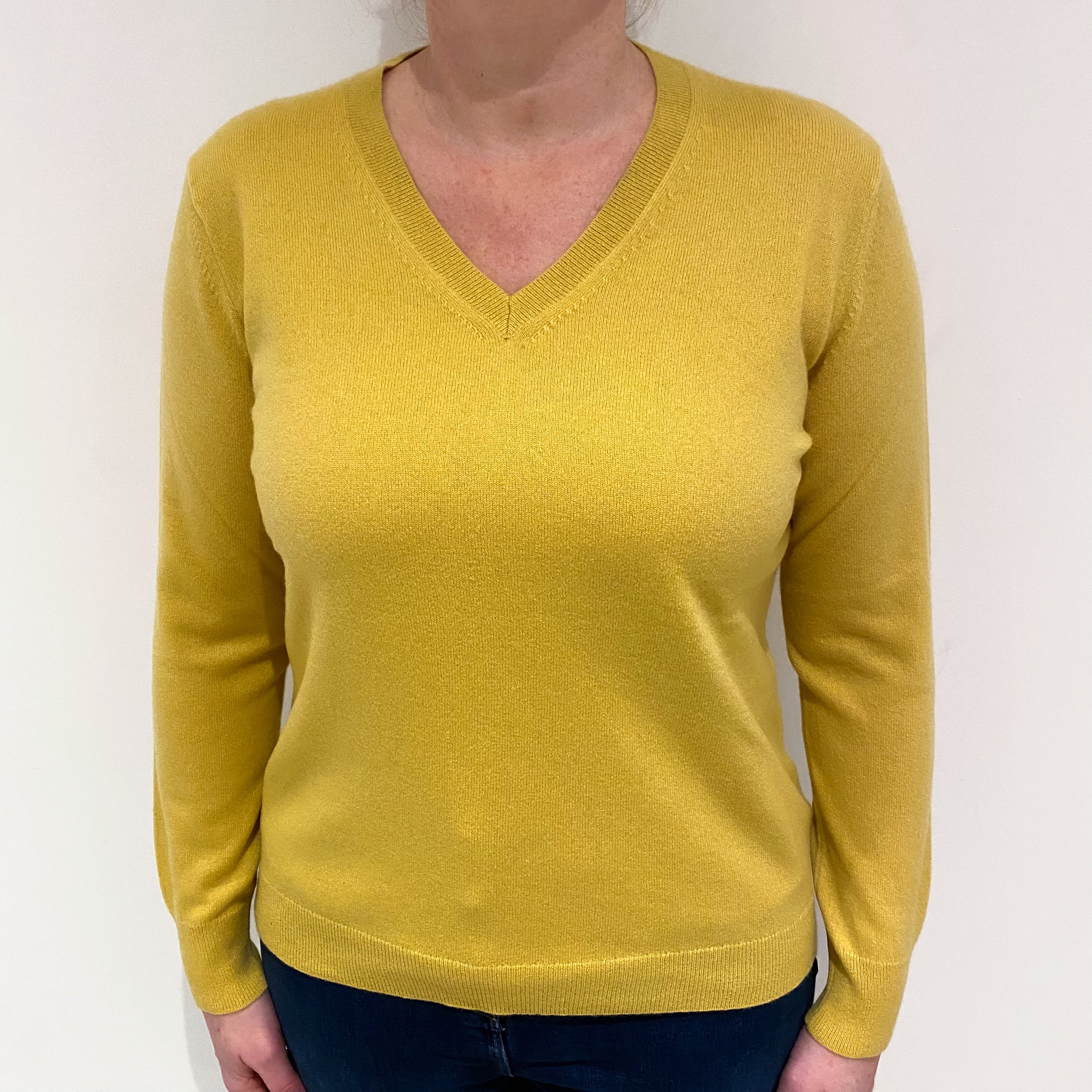 Mustard Yellow Cashmere V Neck Jumper Large