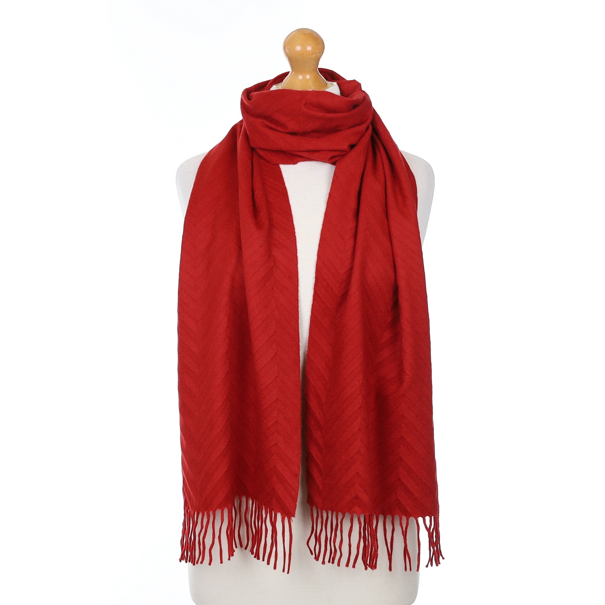 Tomato Red Textured Cashmere Woven Scarf