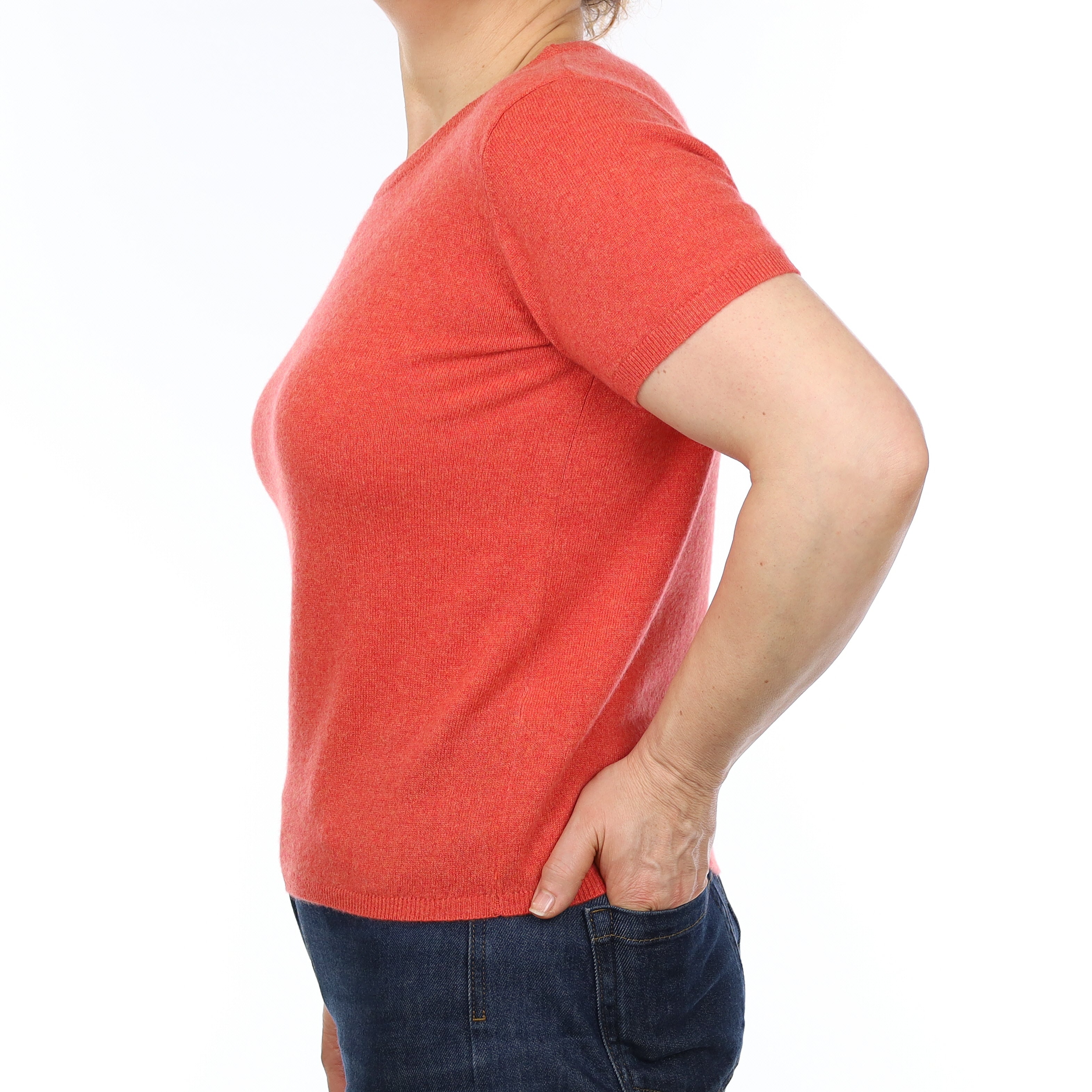 Brand New Watermelon Orange Cashmere Crew Neck T-Shirt Medium UK 12-14