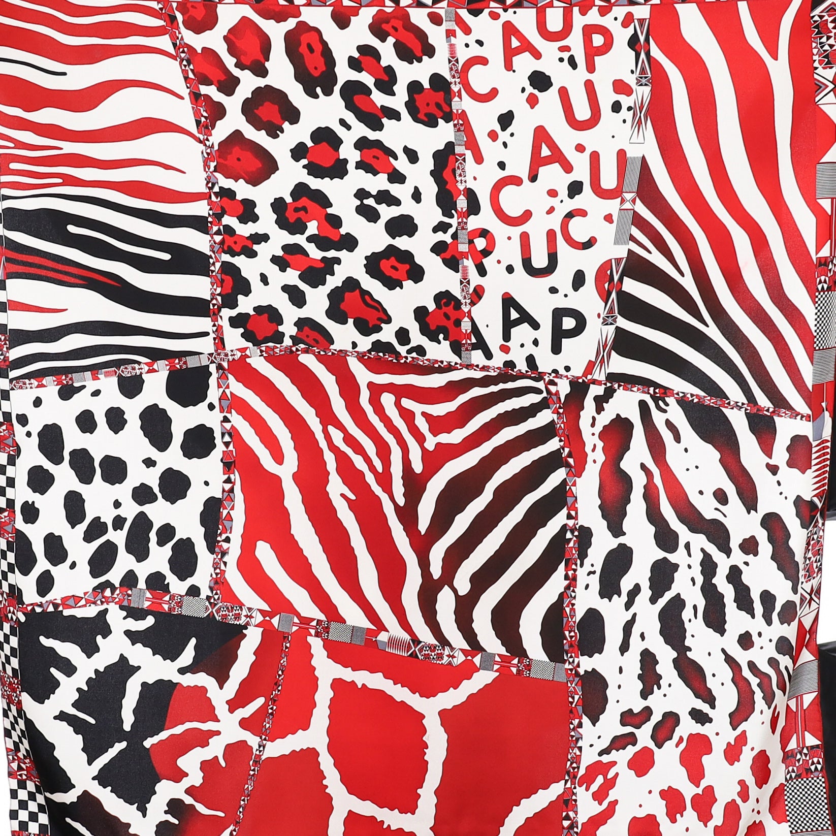 Red Black and Cream Animal Print Silk Scarf