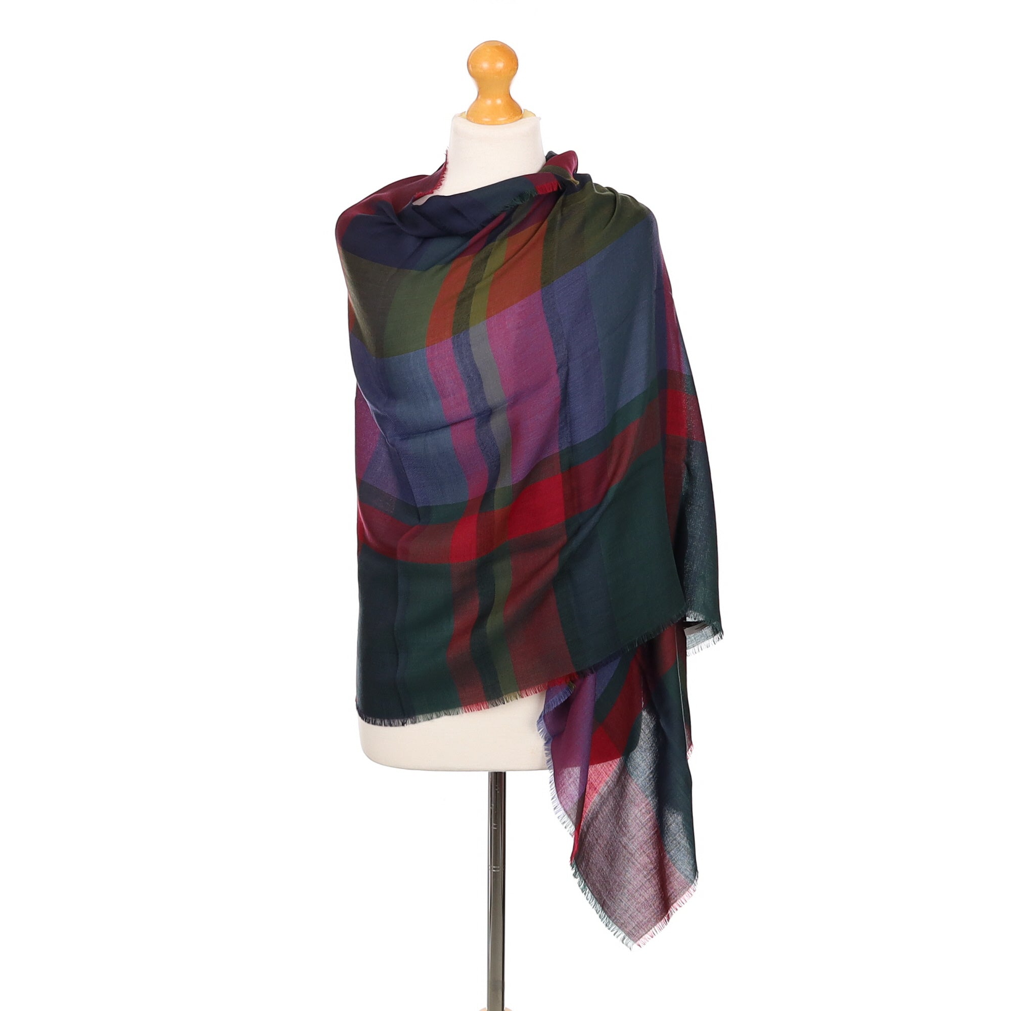 Scottish Begg & Co Multicoloured Check Fine Woven Cashmere Wrap