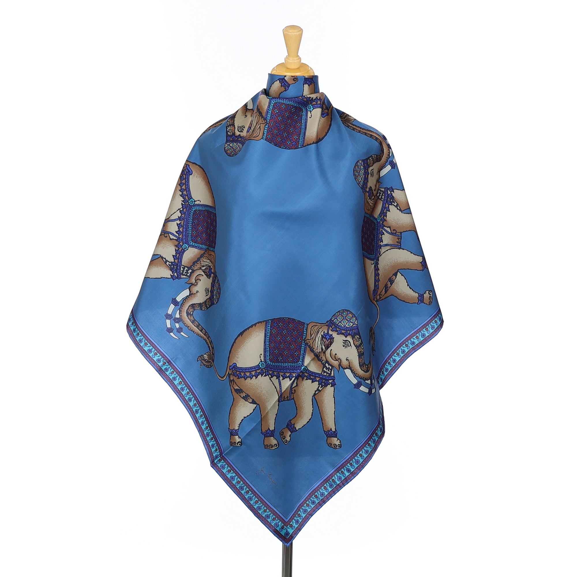 Brand New Jim Thompson Blue Elephant Silk Scarf