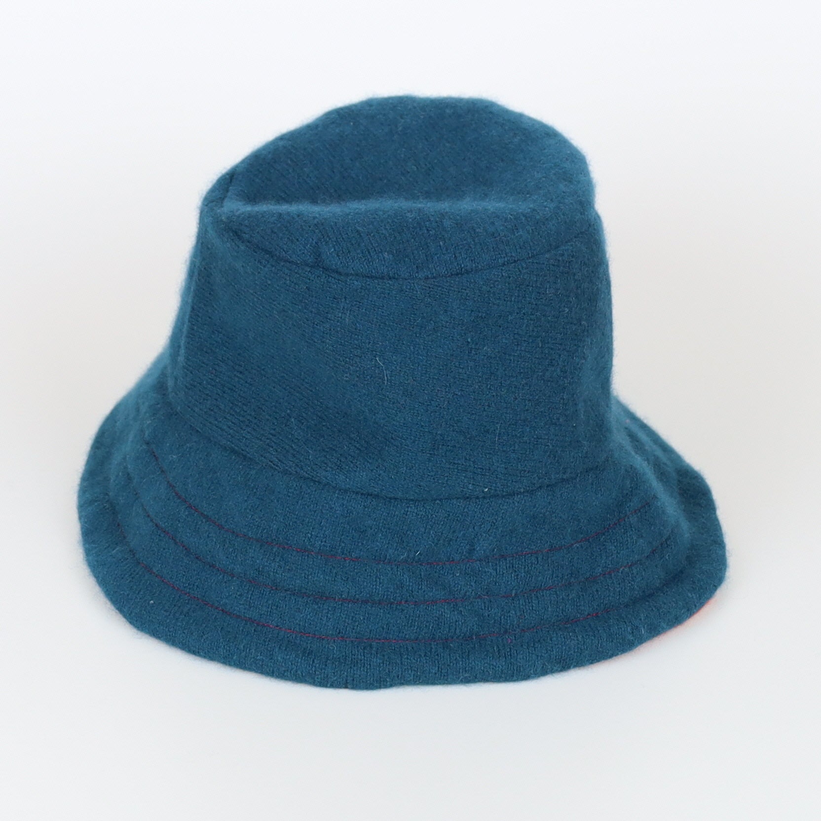 Crab Orange and Teal Reversible Cashmere Bucket Hat Small