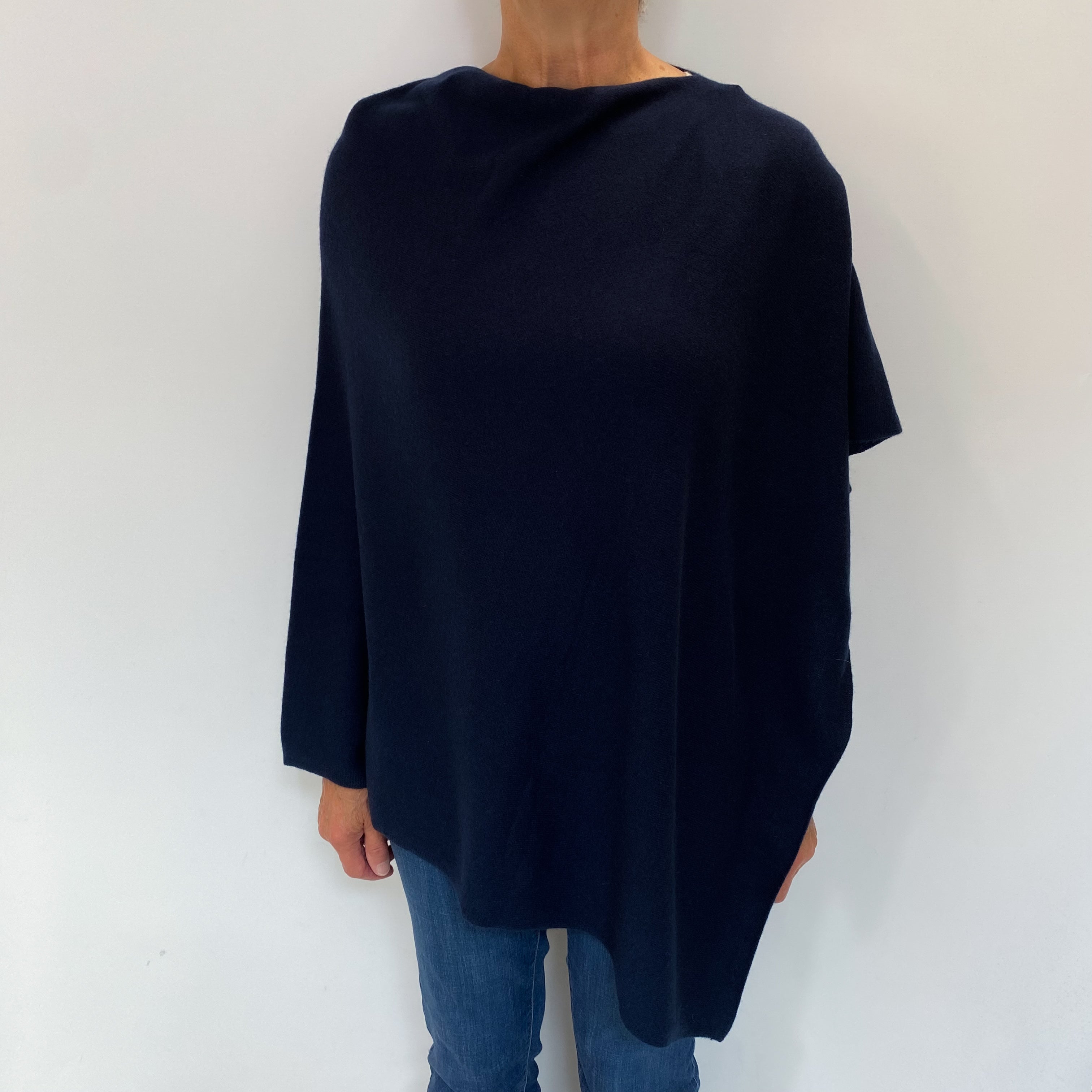 Navy Blue Cashmere Poncho One Size